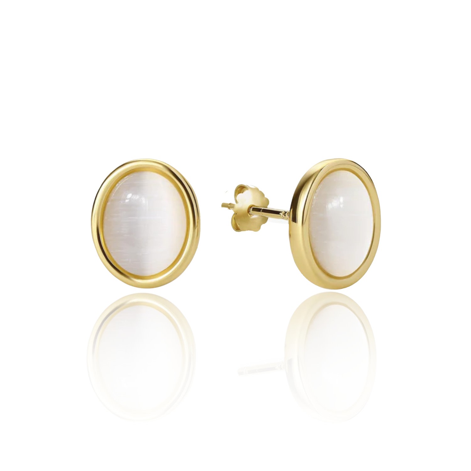 Unaloe Gold / White Oval Lobe Earrings In Gold Plated Sterlign Silver With Mother Of Pearl -  Jewelry For W In Multi