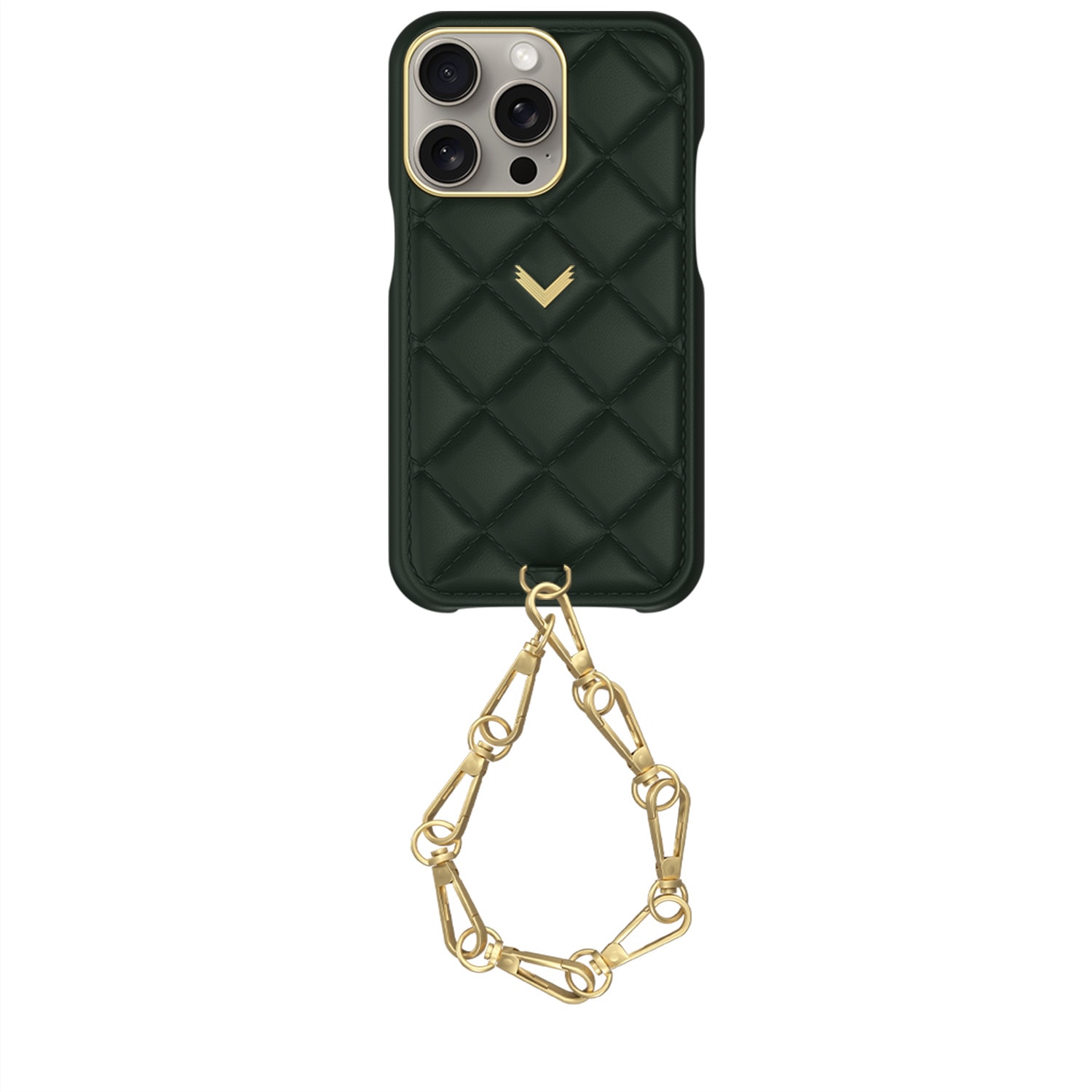 Velante Calf Leather Phone Case, Kanda Texture, Lock Edition, Gold, British Green In Green