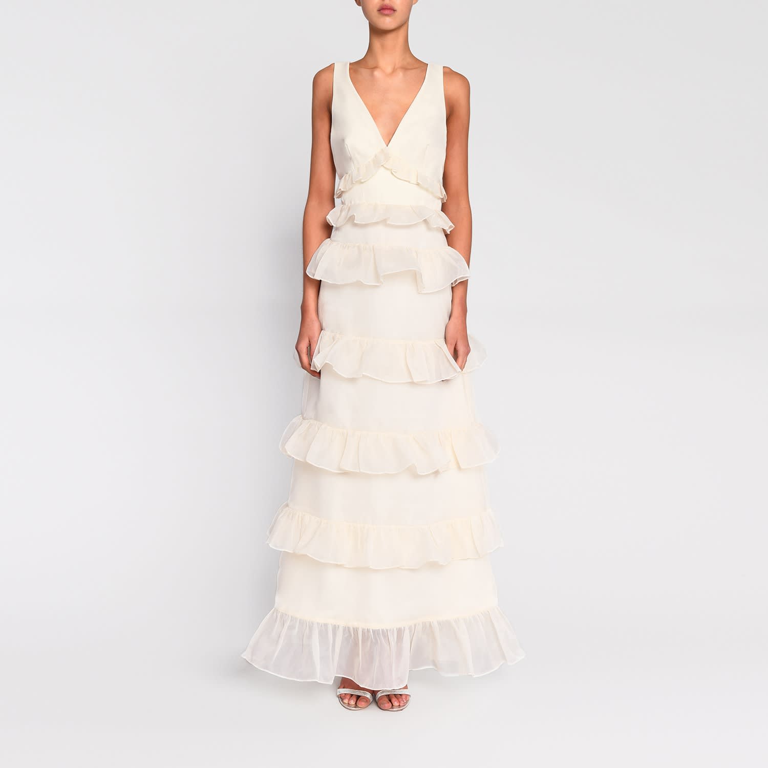 white frill maxi dress