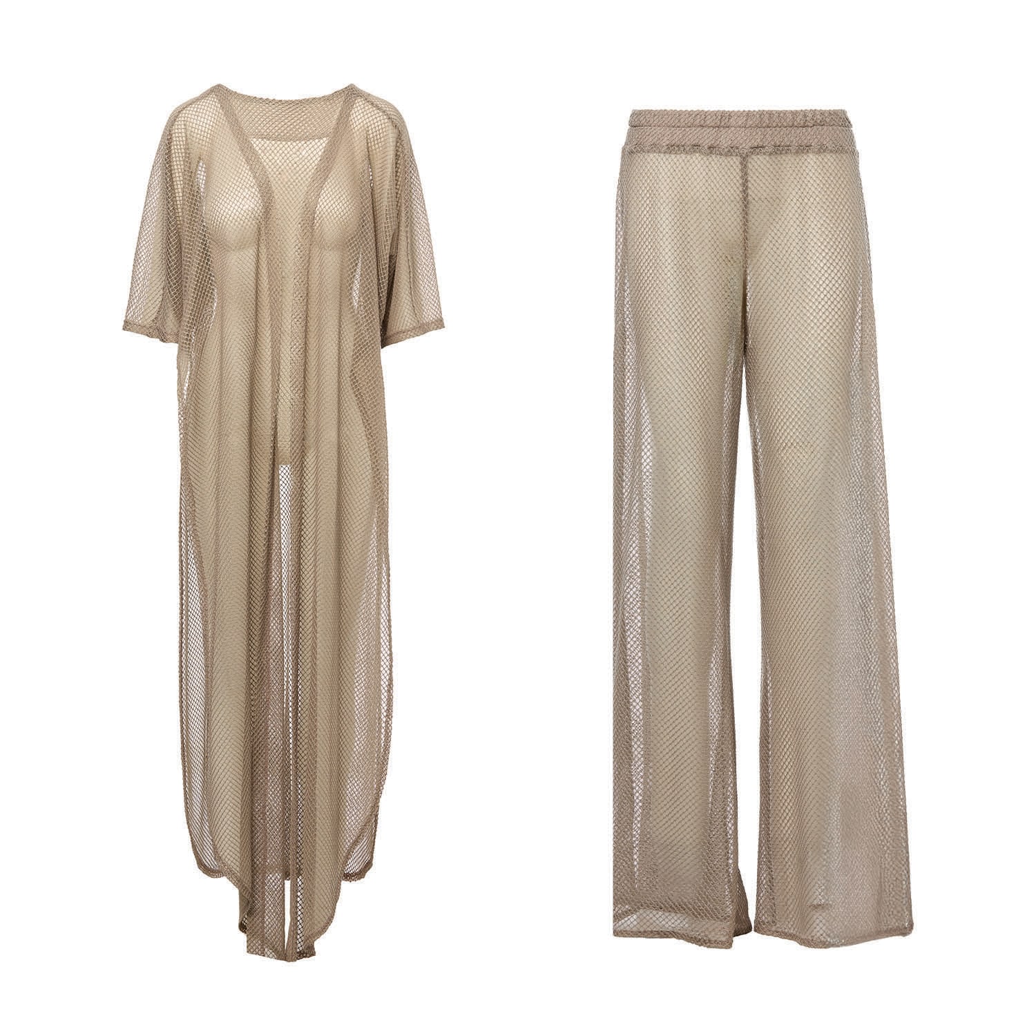 Bluzat Grey Matching Set With Kimono And Pants In Grey