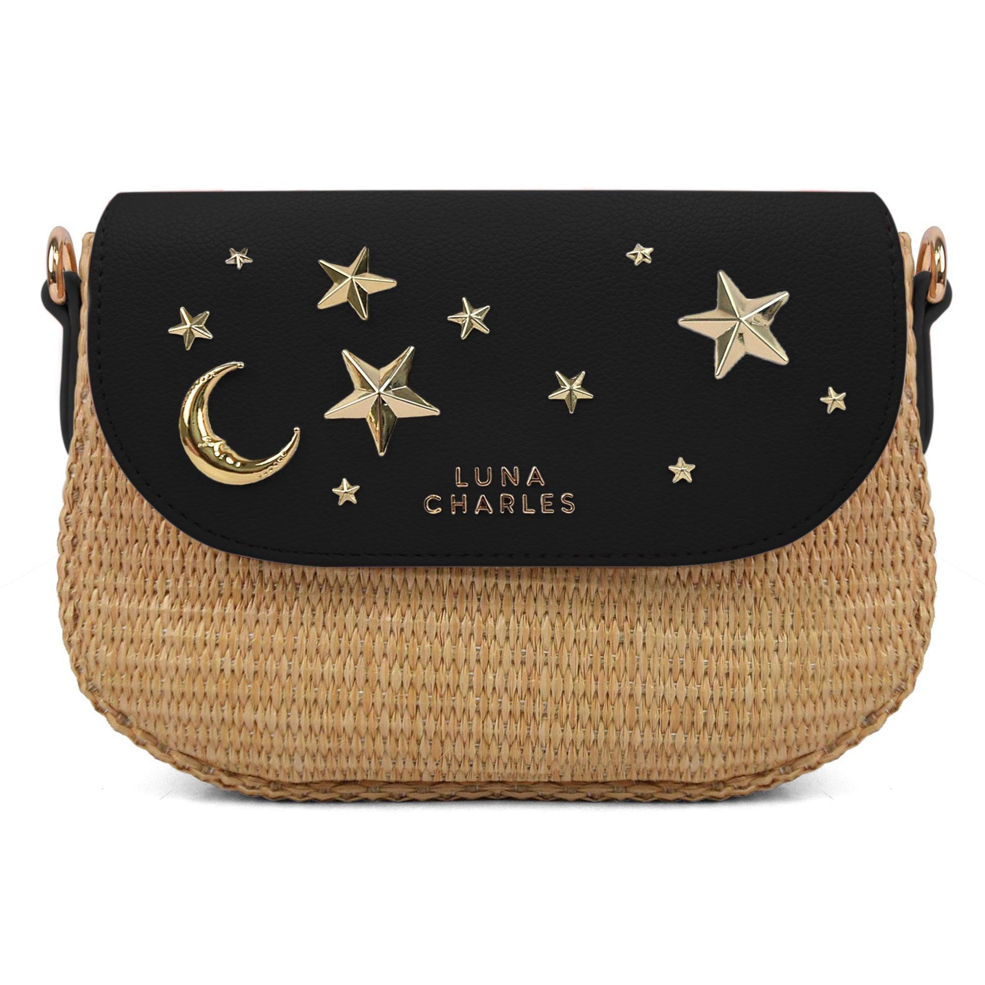 Luna Charles Women's Gold / Black Elena Star Studded Rattan Handbag - Black & Gold