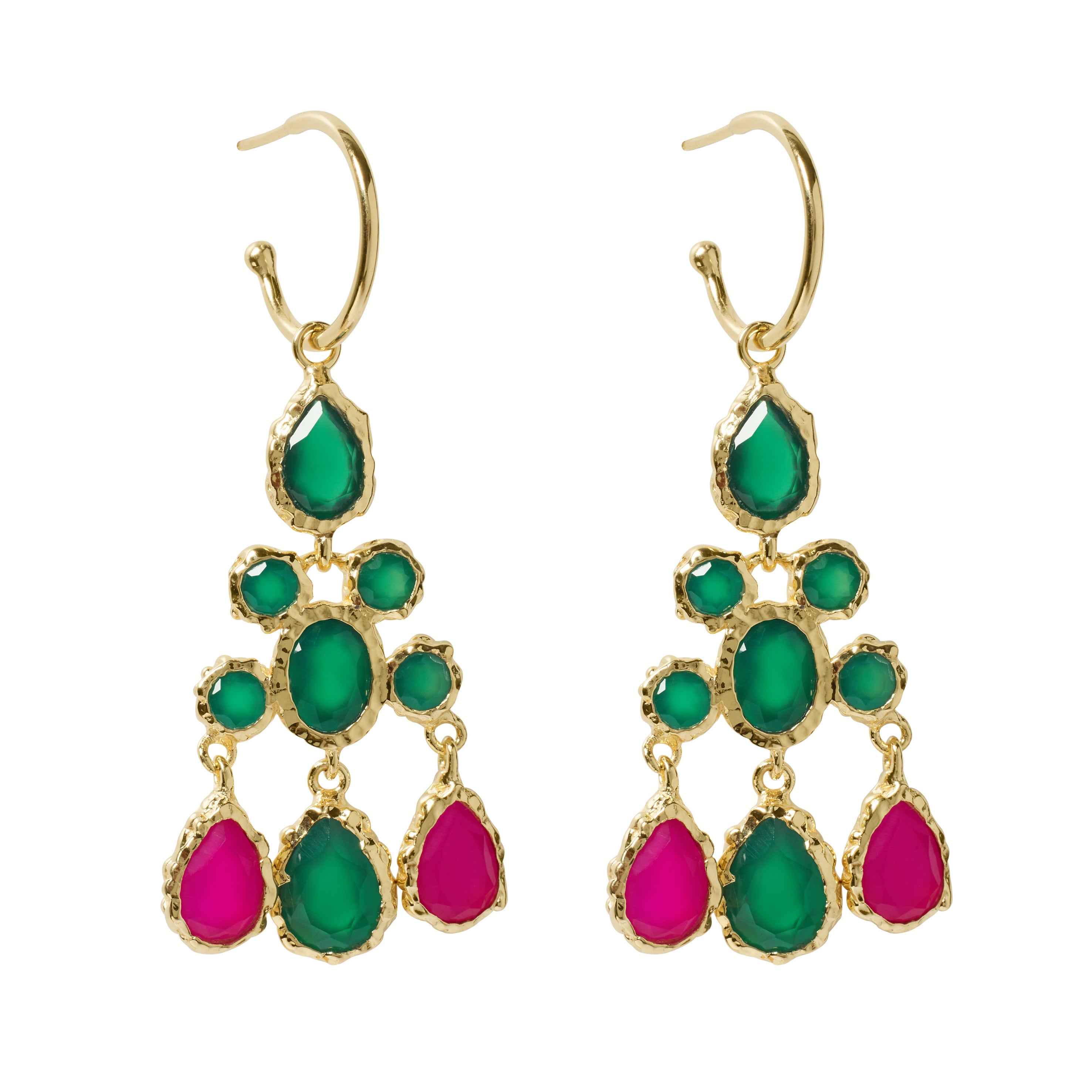 Yaa Yaa London Women's Green / Pink Nefretiti Gemstone Earrings In Multi