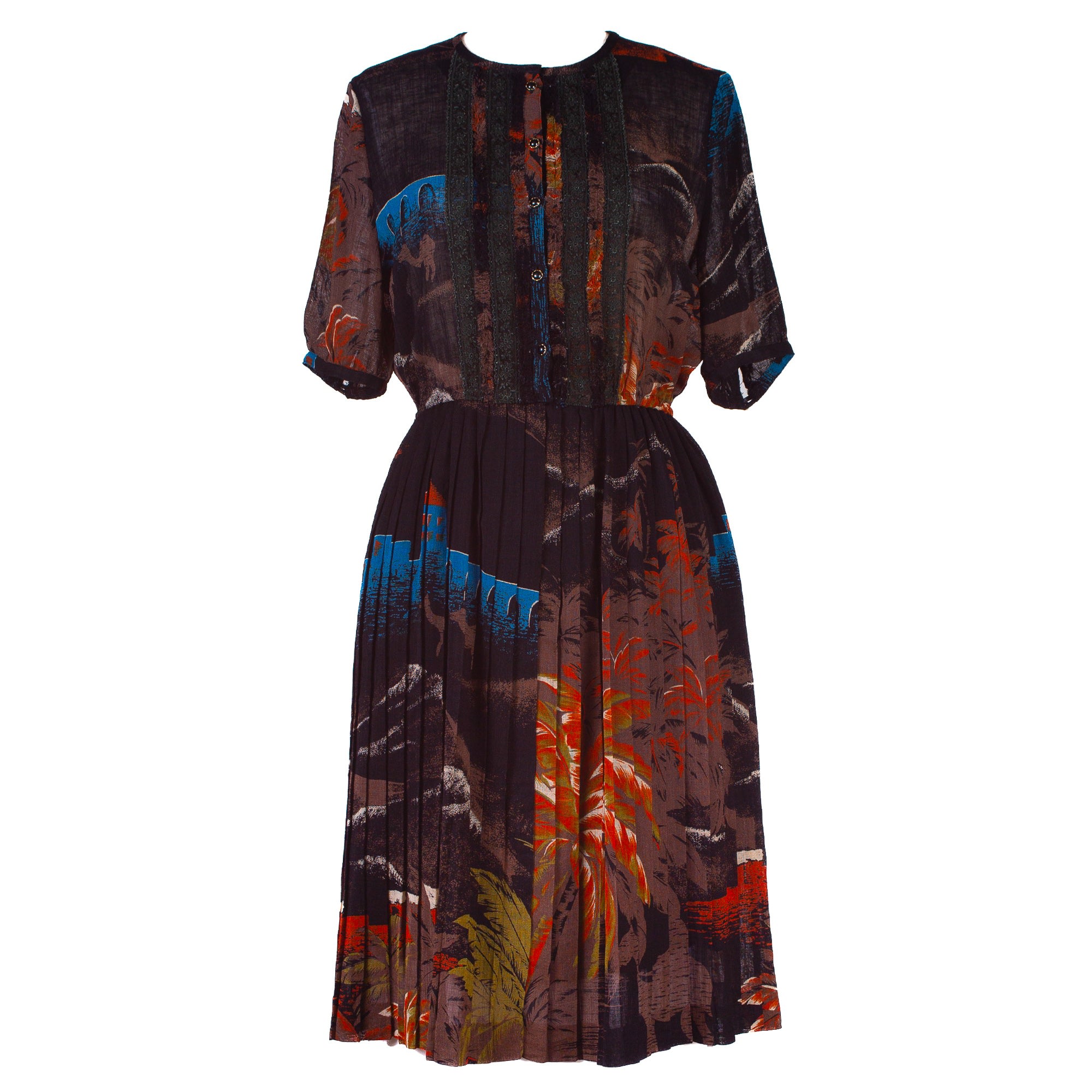 Sugar Cream Vintage Women's Scenery Print Black Vintage Dress In Black