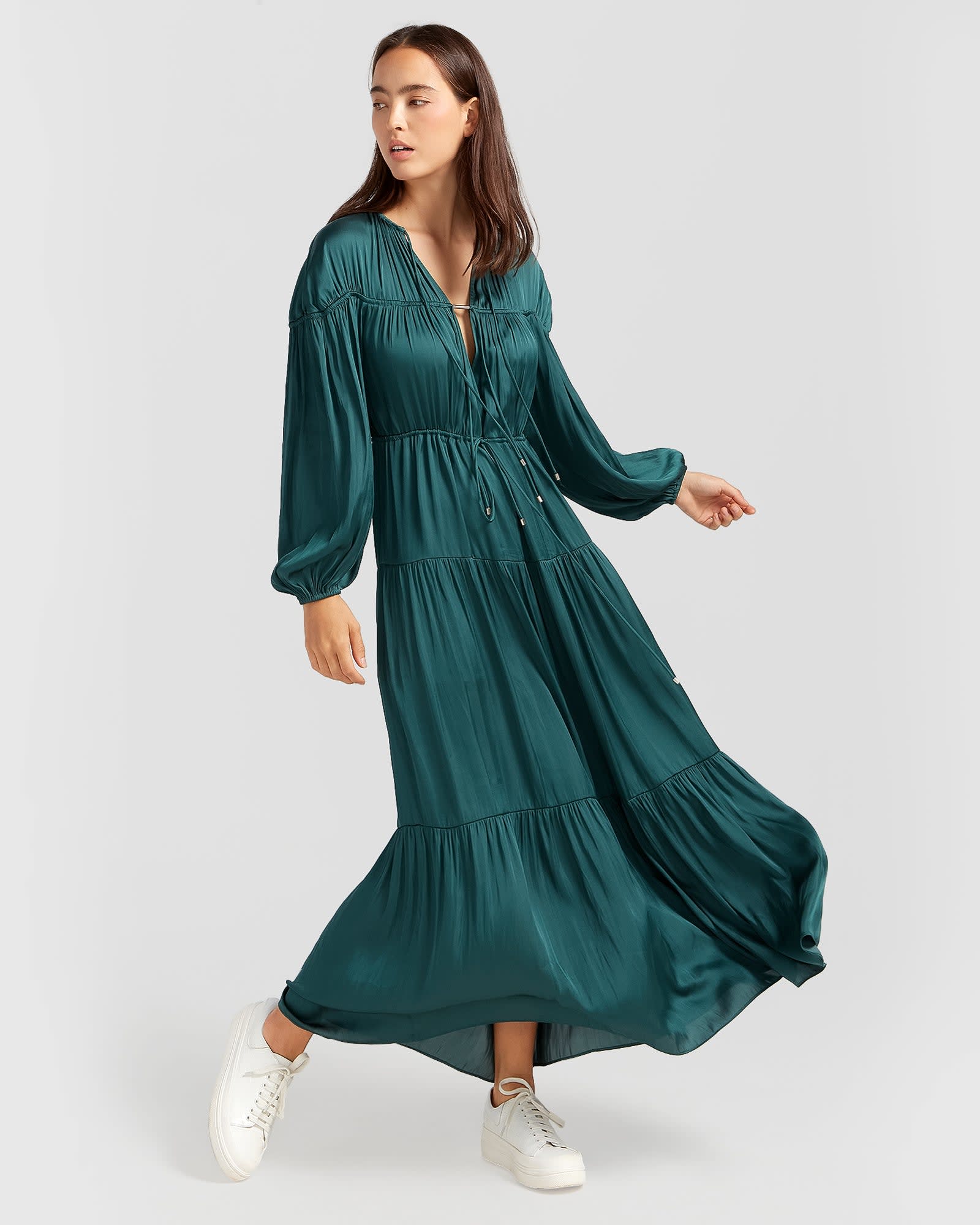 Hunter Green Maxi Dress - Long Sleeve Maxi Dress - Tiered Dress