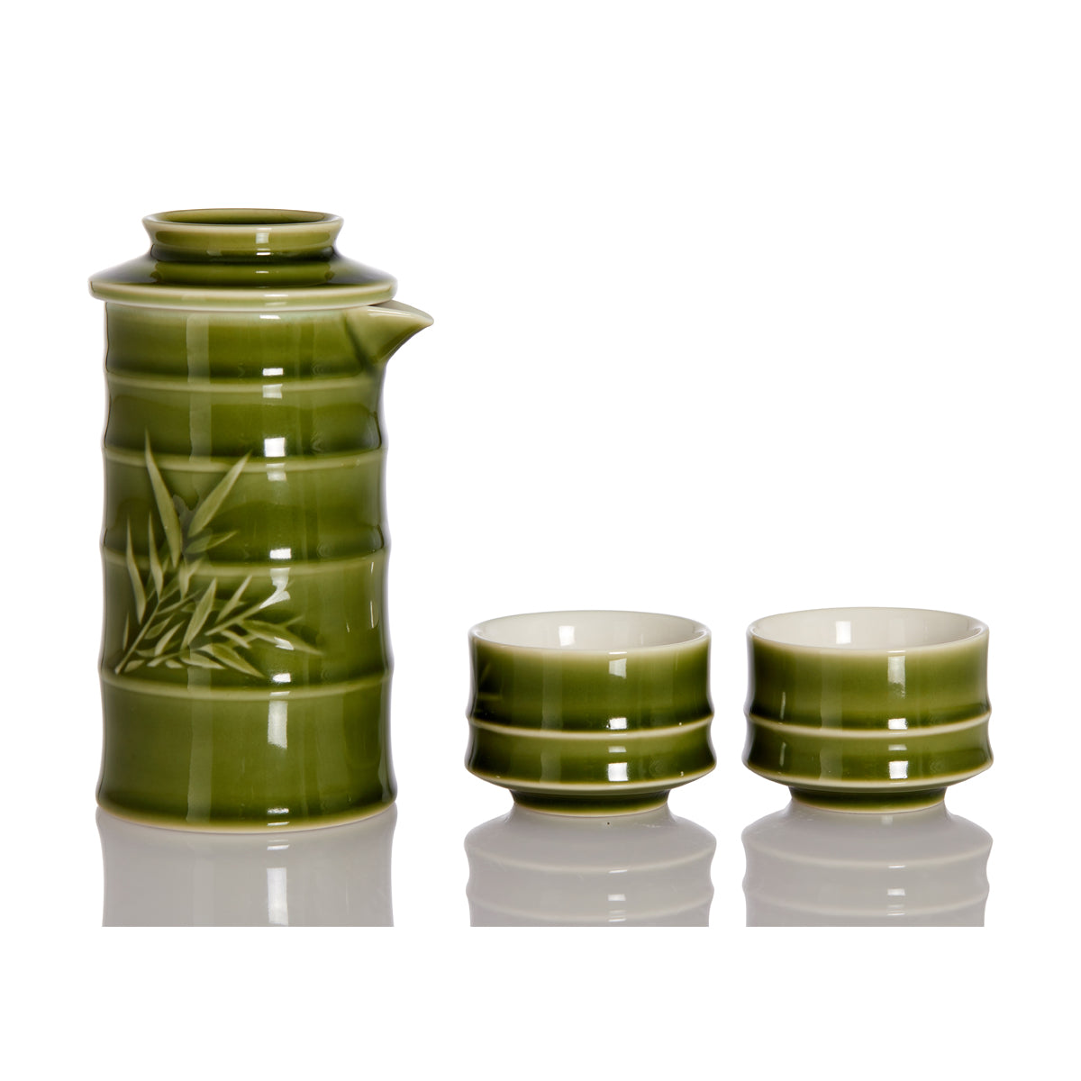 Bamboo Kung Fu Tea Set 1 Pot With 2 Cups - Olive Green Acera