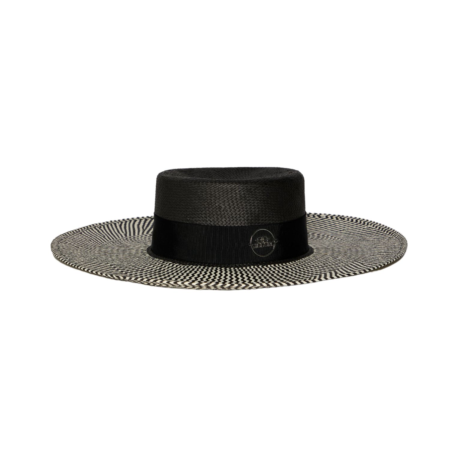 Giodoro Women's Black / White Ixonio Black Canotier Hat With Black & White Brim