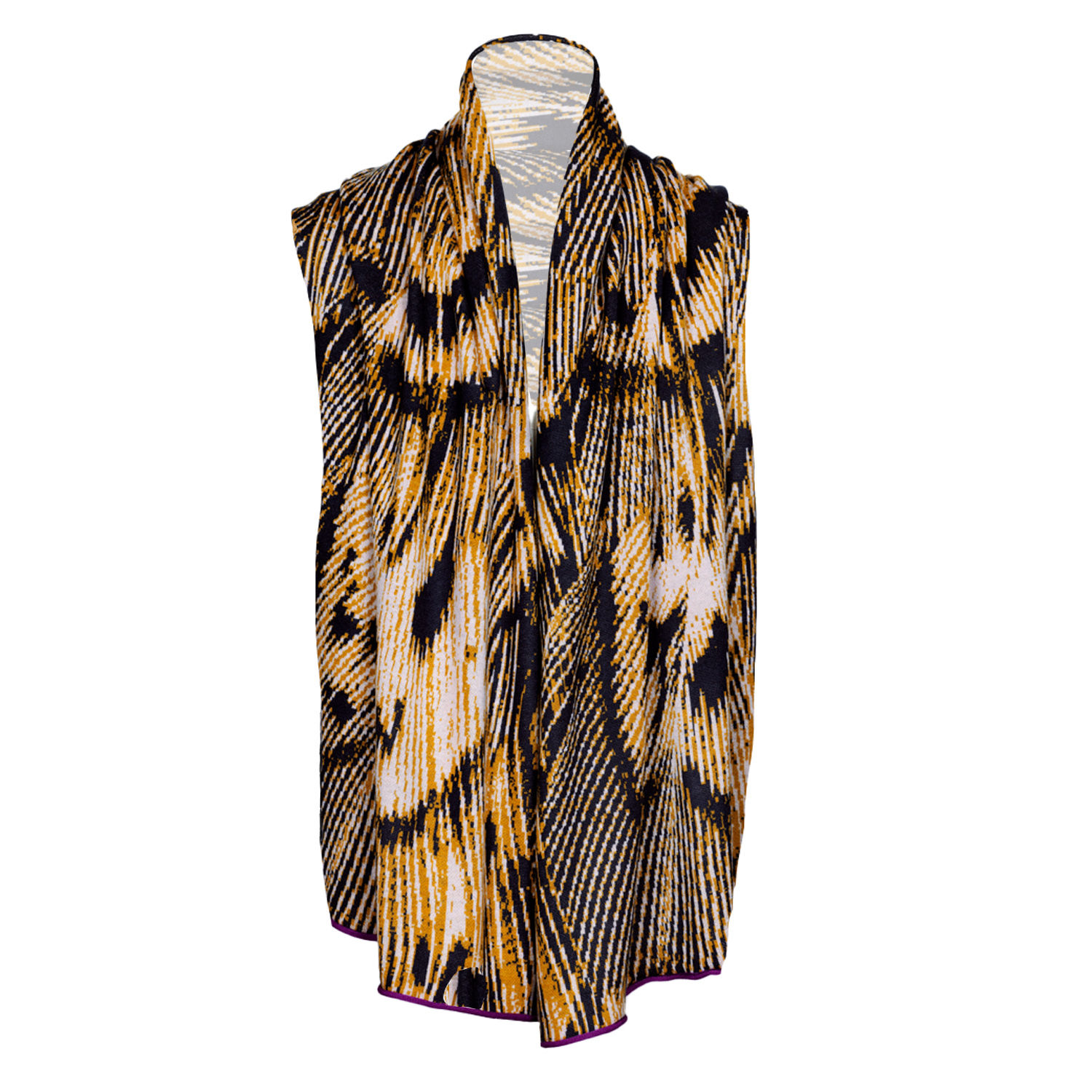 Essien & Emre Women's Yellow / Orange Volucer Merino Wool Pattern Scarf Navy Sand In Yellow/orange