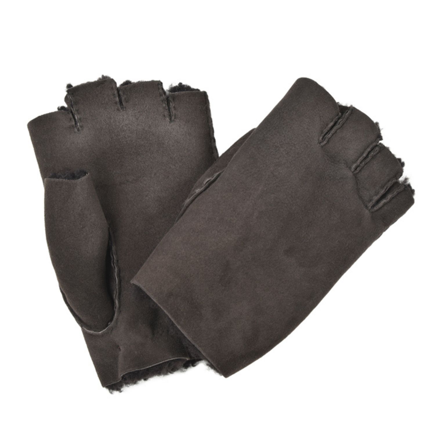 Owen Barry Brown Mens Sheepskin Fingerless Gloves - Ebony One Size