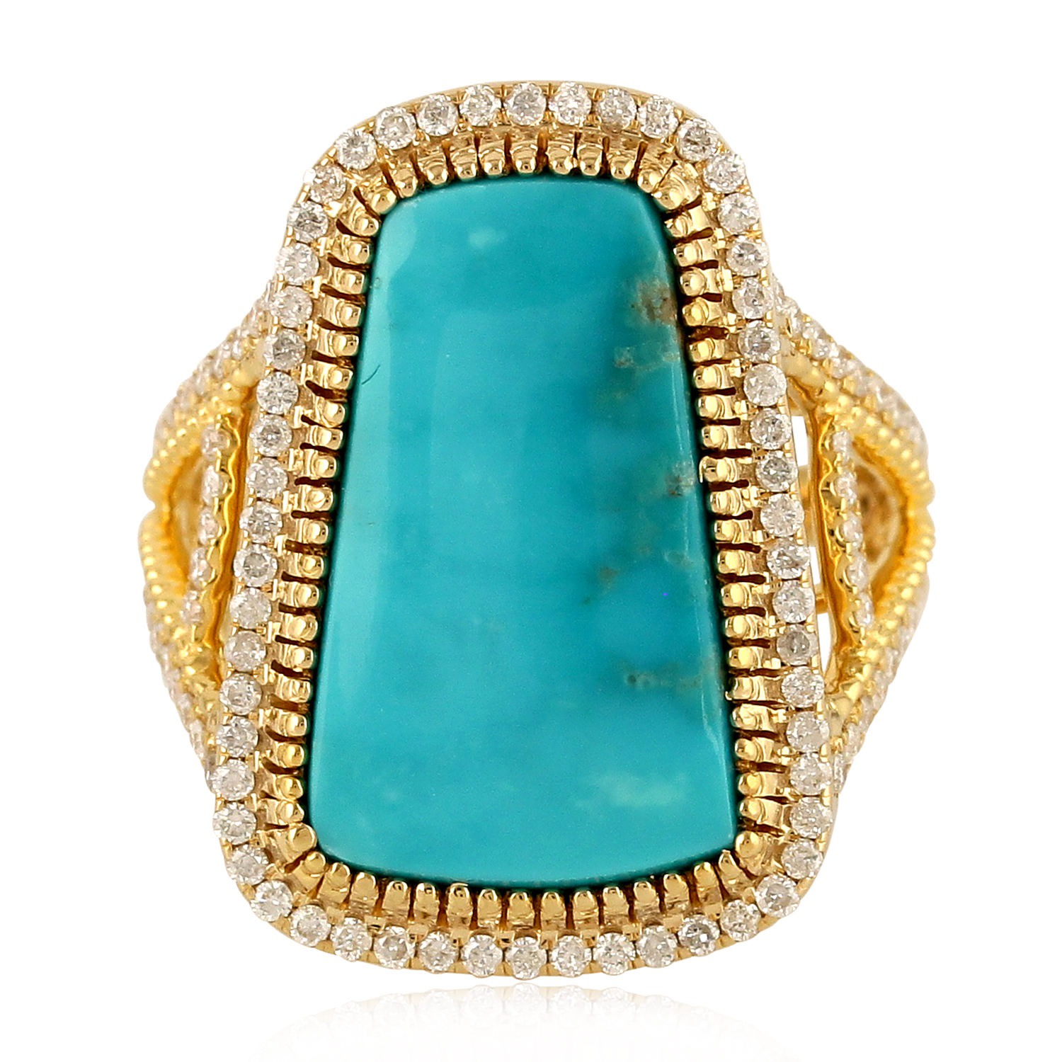 Women’s Blue / White / Yellow 18K Yellow Gold Diamond Turquoise Cocktail Ring Jewelry Artisan