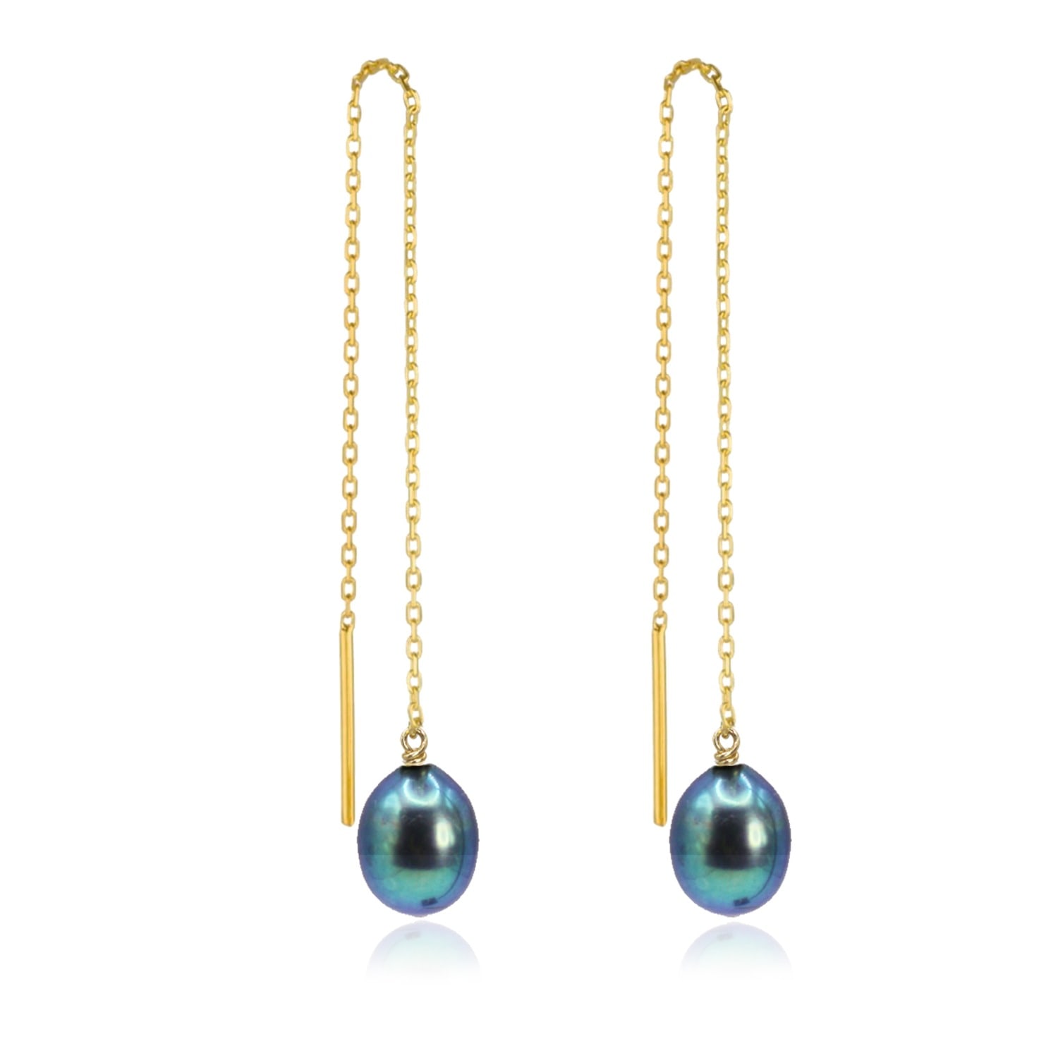Marquise Swim Women's Gold / Green / Blue Earrings - Gold Chain & Peacock Pearl