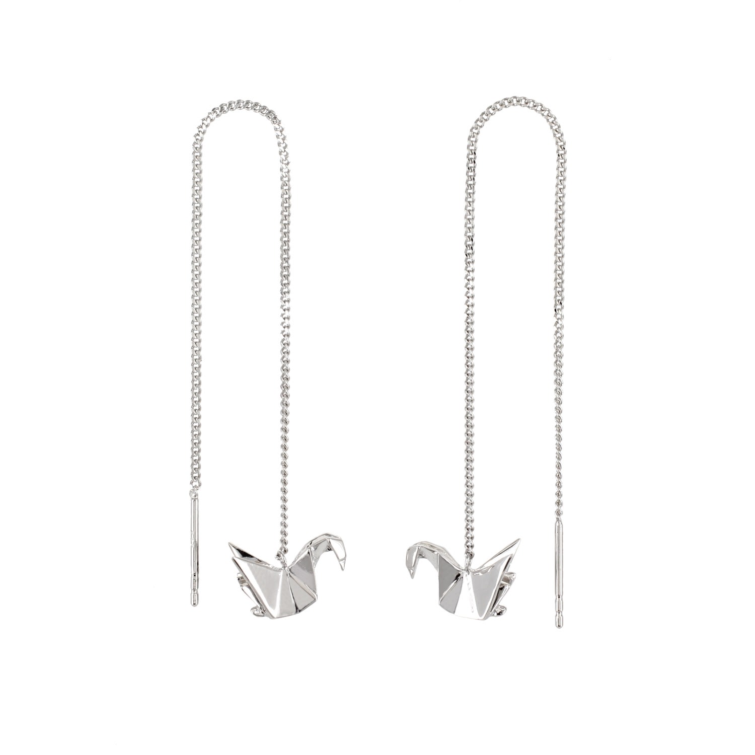 Women’s Swan Silver Chain Earrings Origami Jewellery