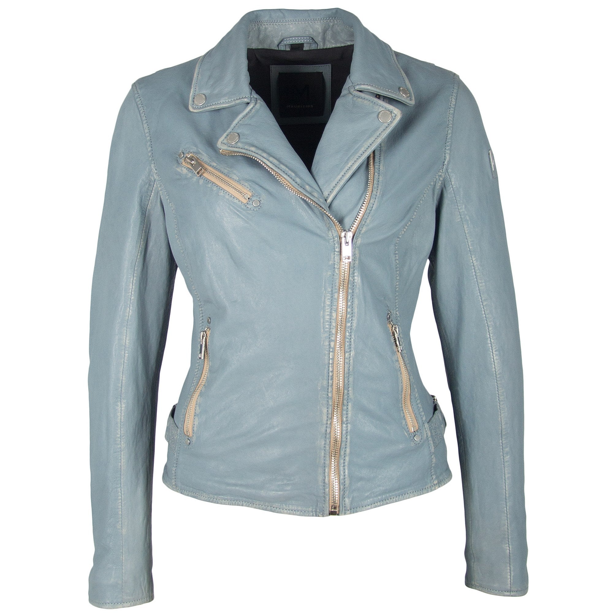 Mauritius Women's Blue Sofia Rf Leather Jacket, Winter Sky In Blue