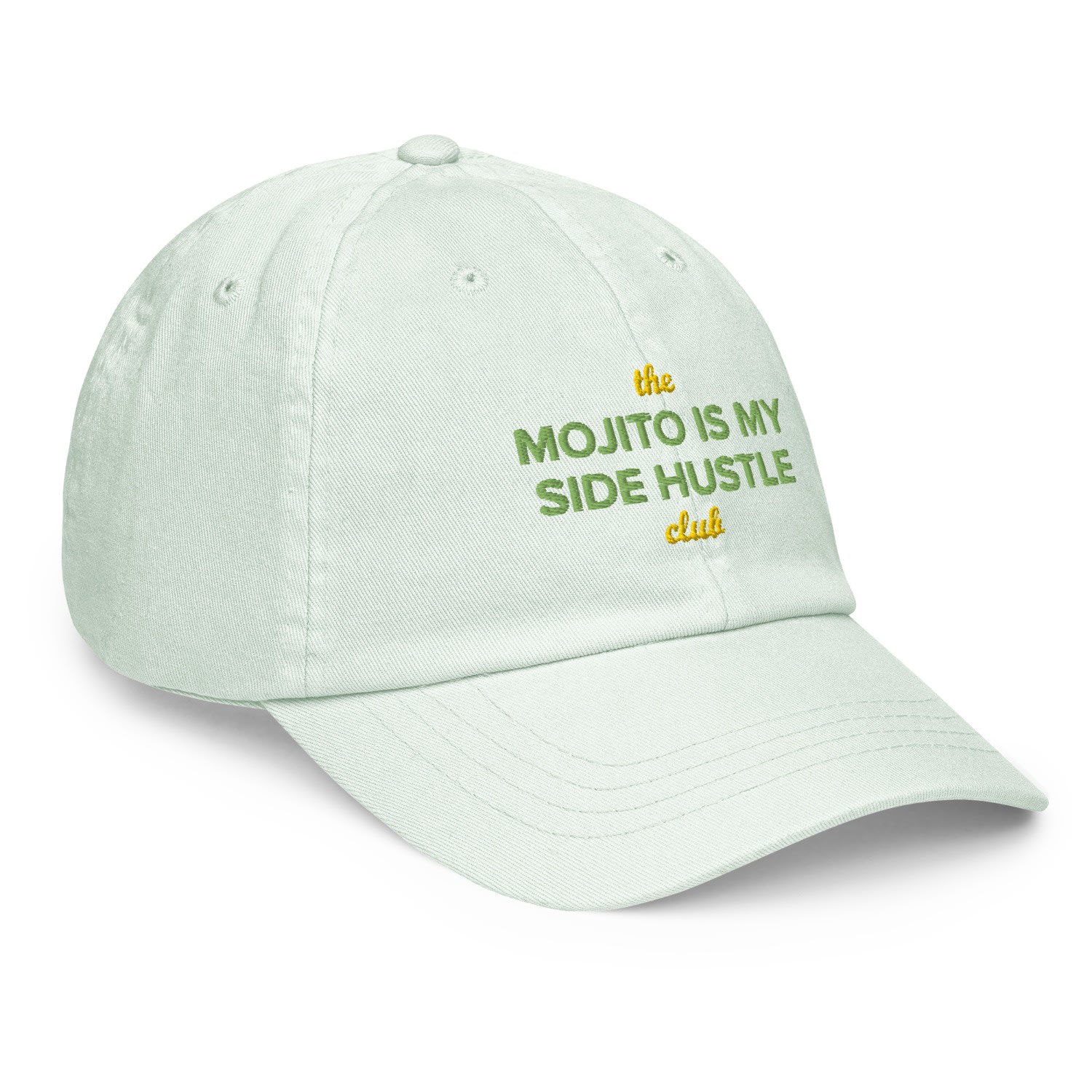 Anchor & Crew Green Pastel Mint Mojito Is My Side Hustle Club Chino Embroidered Cap - Women In Green
