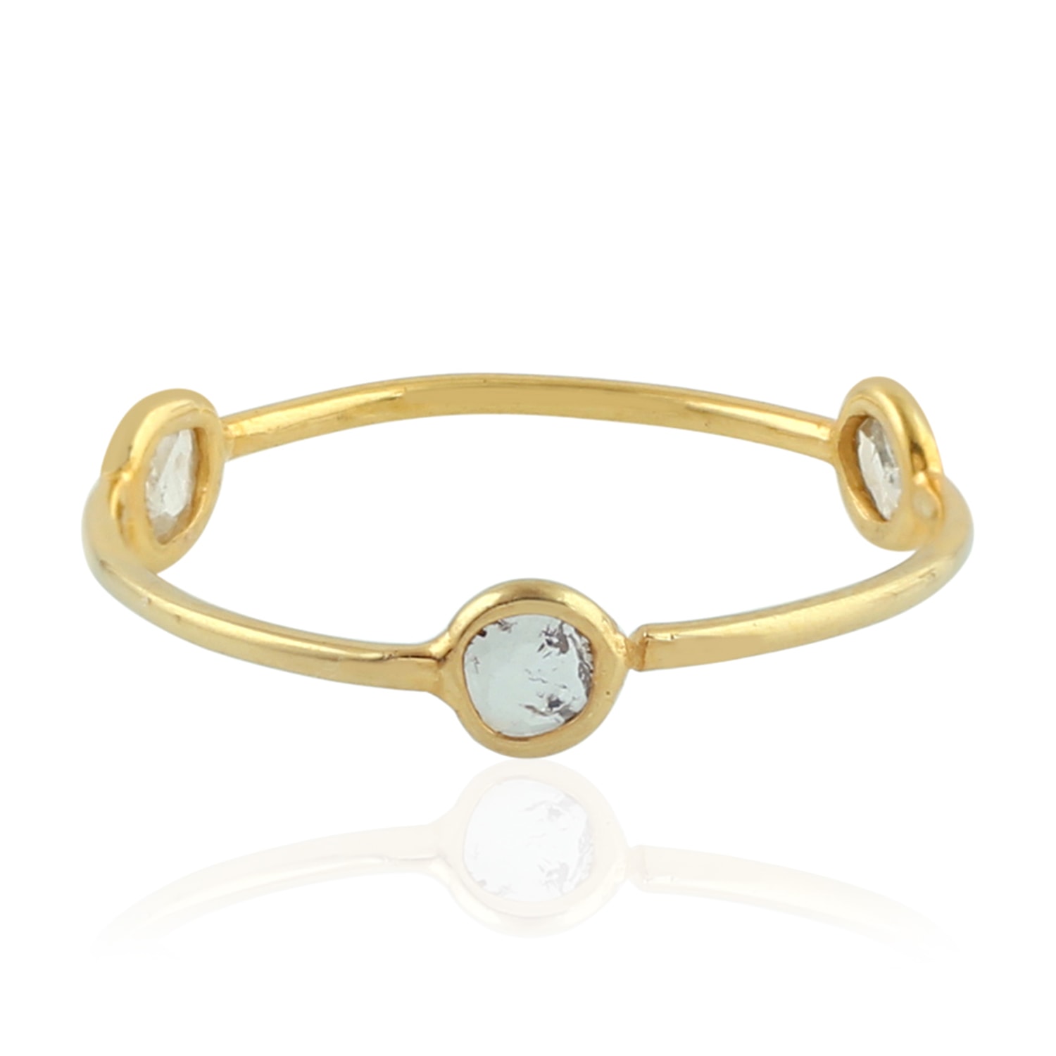 Women’s Gold / White Natural Uncut Diamond Bezel Set In 18K Yellow Gold Three Stone Band Ring Artisan