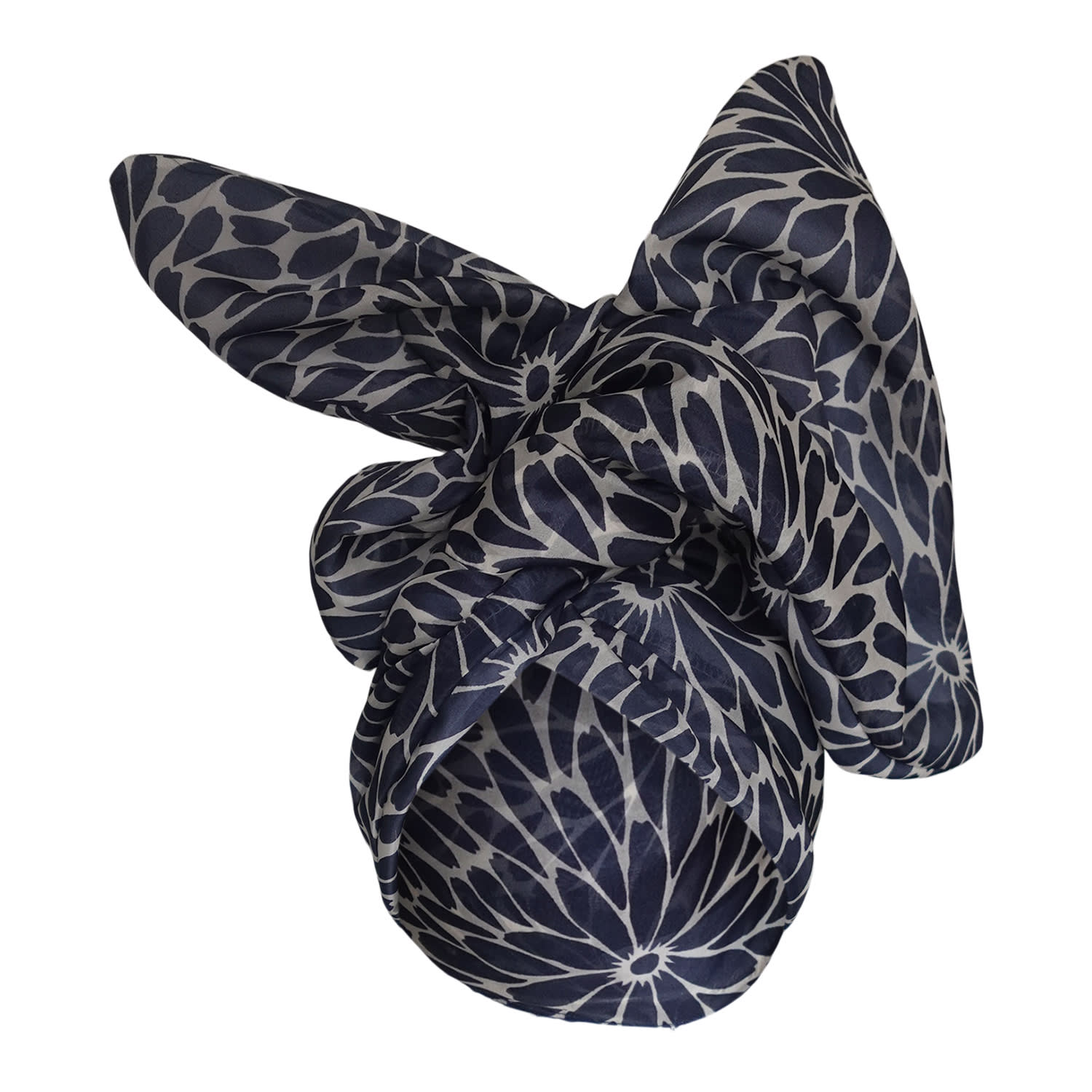 Romer Millinery Women's Blue / White Twisturban Turban In Navy & Ivory Floral Organza In Multi