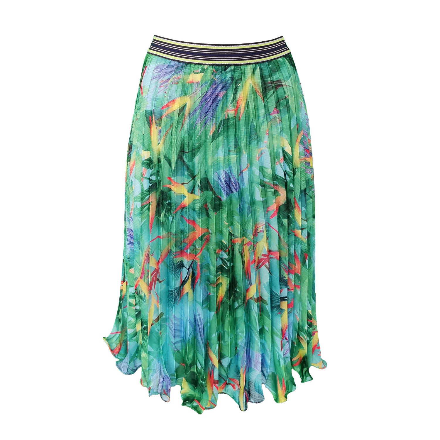 Lalipop Design Women's Green Pleated Midi Skirt With Digital Print Leaf Patterns In Green