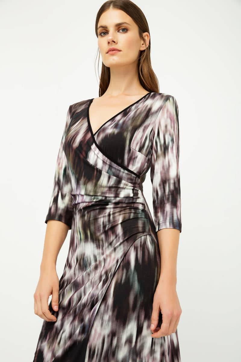 faux wrap dresses Black and White Satin Faux-Wrap Mini Dress| Italian Small it features an elegant surplice neckline that enhances its sophisticated appeal Vikki Vi Jersey White 3/4