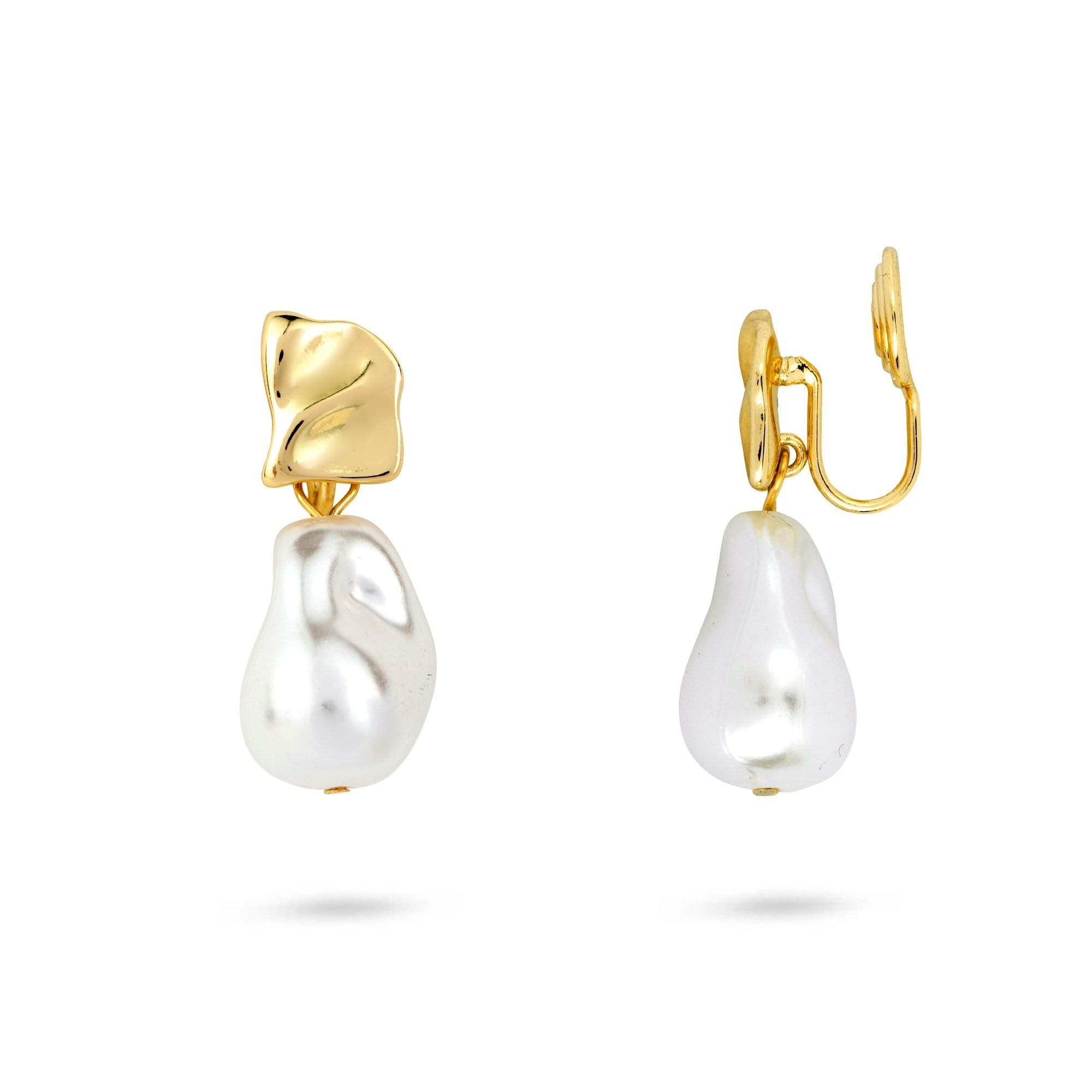 Gold Trip Women's Gold / White Drop Pearl Clip On Earrings In Gold In Multi