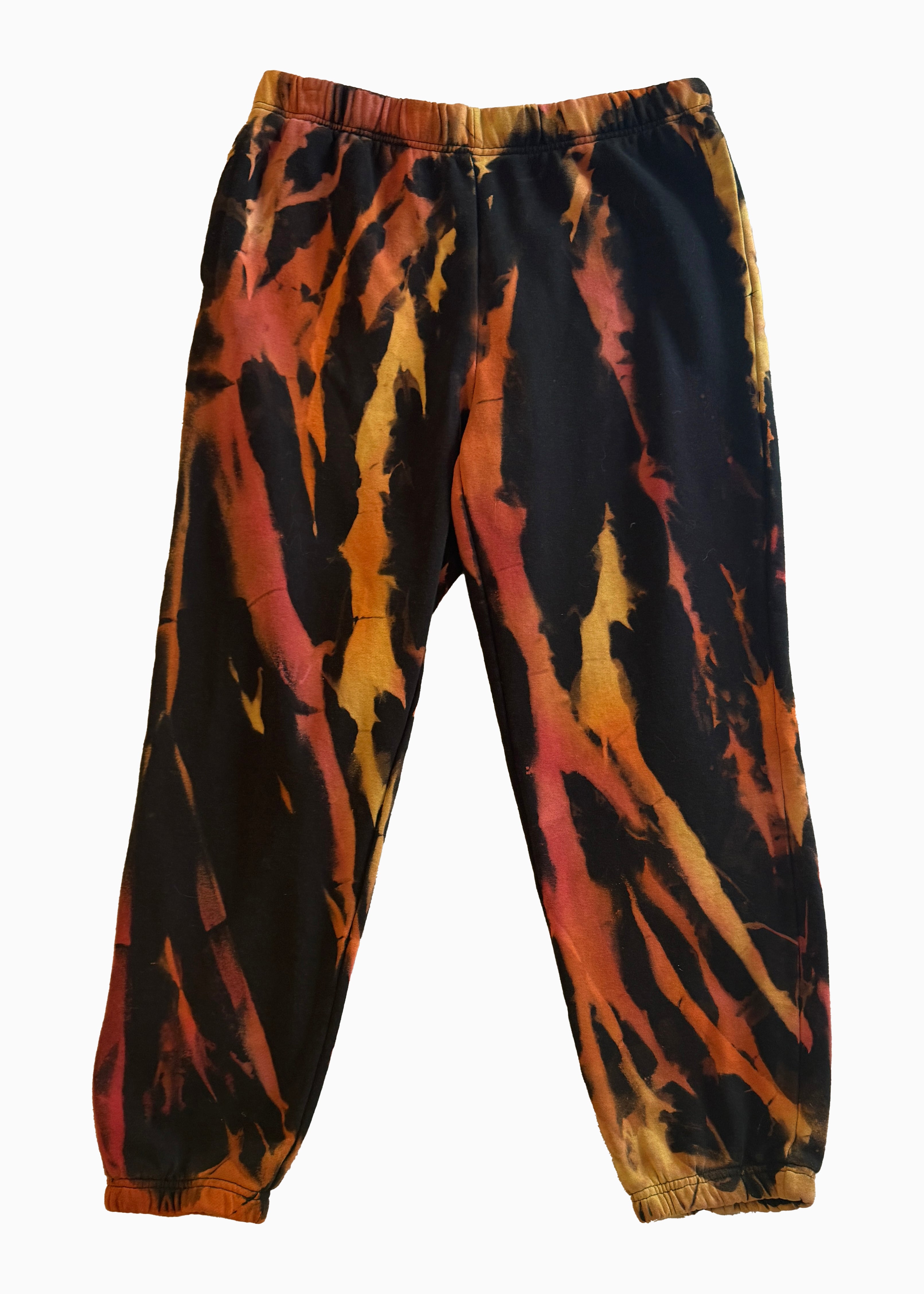 Women’s Black / Yellow / Orange Flame Tie Dye Sweatpants XXL Roy G.