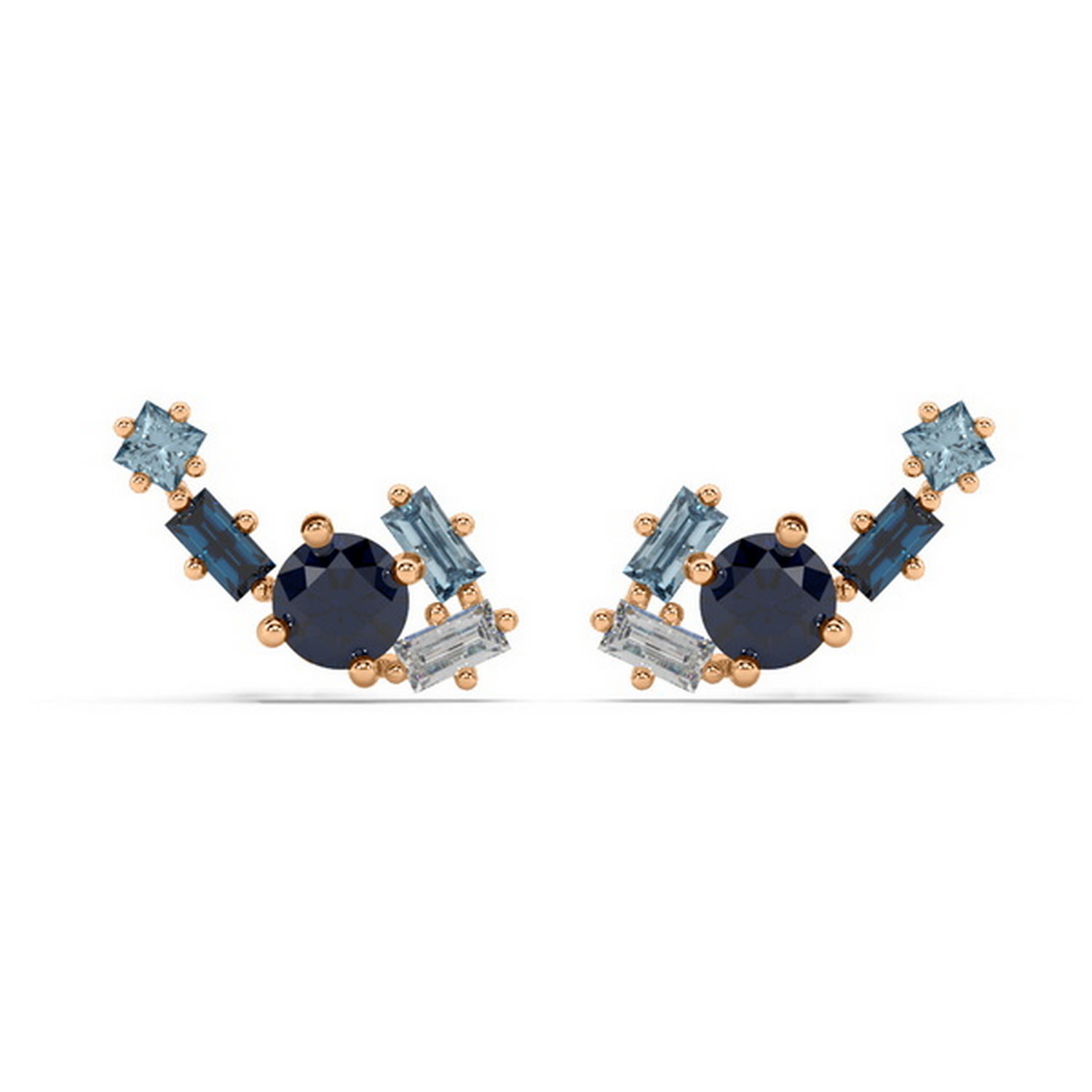 Women’s Sapphire, Aquamarine & Diamond Cluster Quinta-Stud - Rose Gold Oni Fine Jewelry