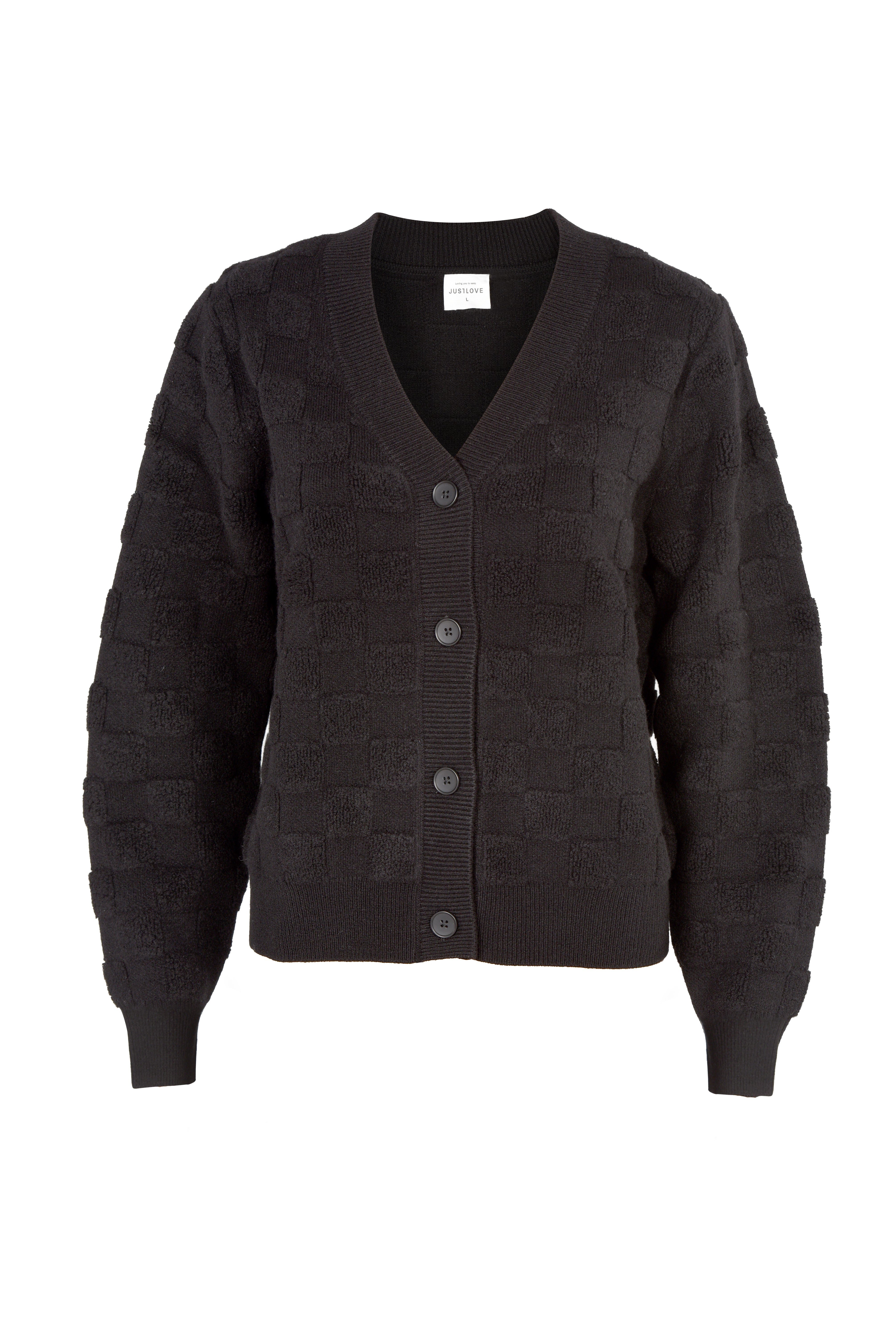 Justlove Women's Merino Cardigan Checkers Black In Black
