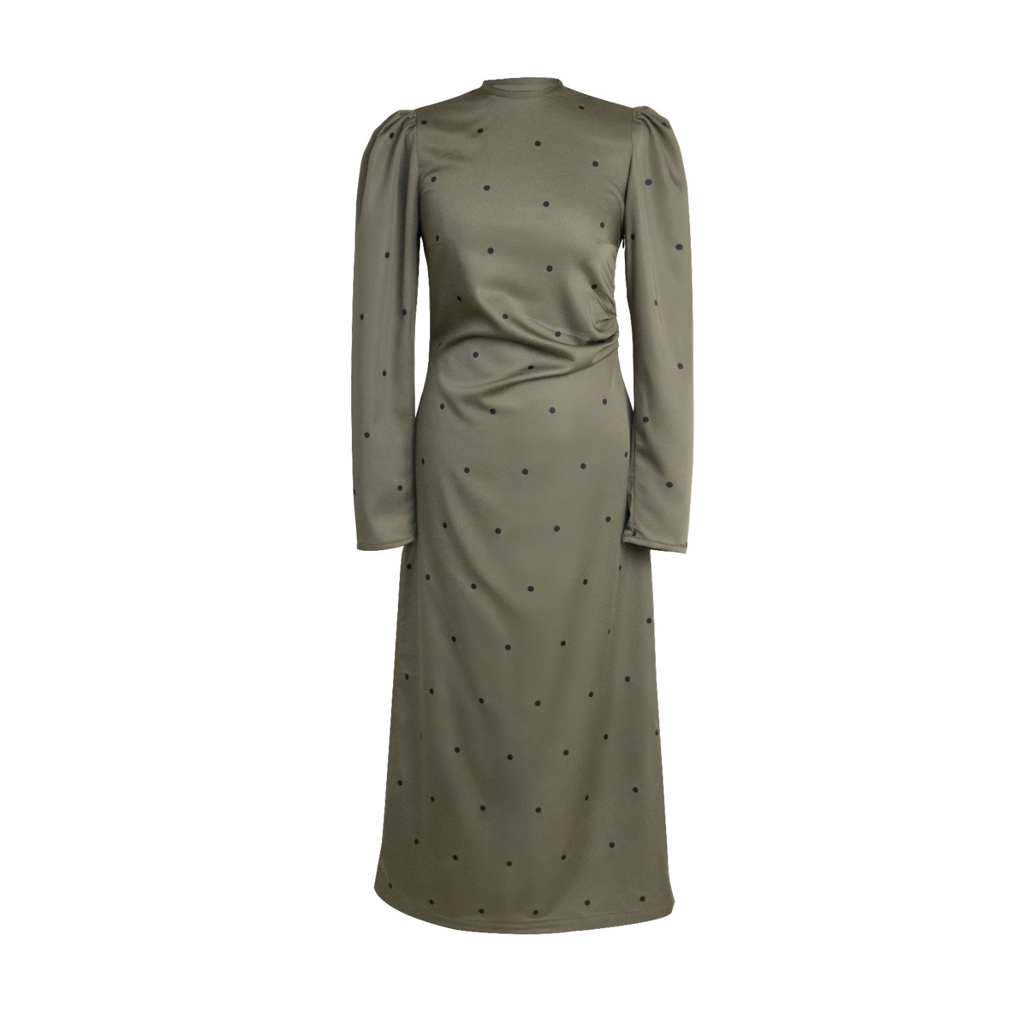 Women's Long Sleeve Green Midi Dress: Dotted Charm | Small | Rainsisters