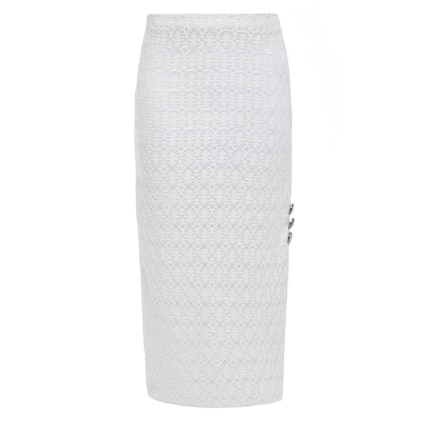 Sarvin Women's White Lace Bodycon Skirt