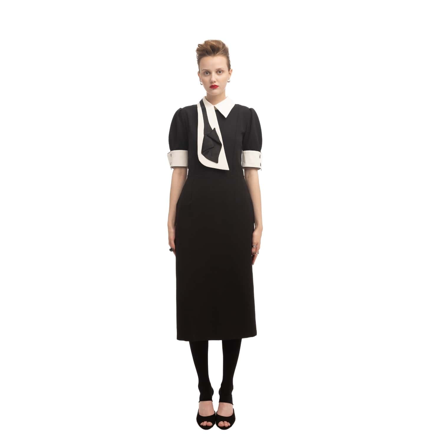 Formal Fitted Dress With White Collar - Office To Evening Style Black |  Julia Allert | Wolf & Badger