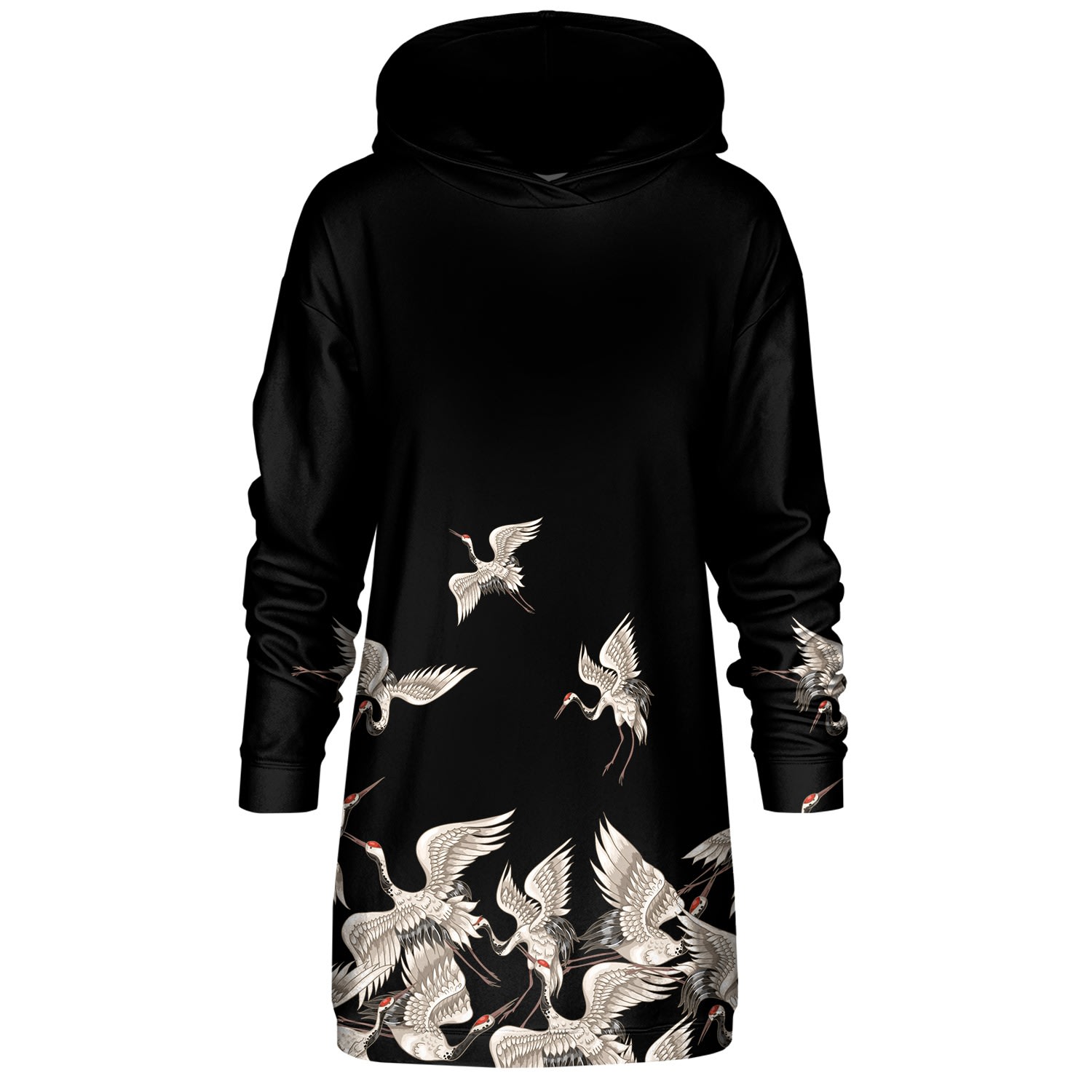 Women’s Black Cranes Hoodie Oversize Dress Small Aloha from Deer