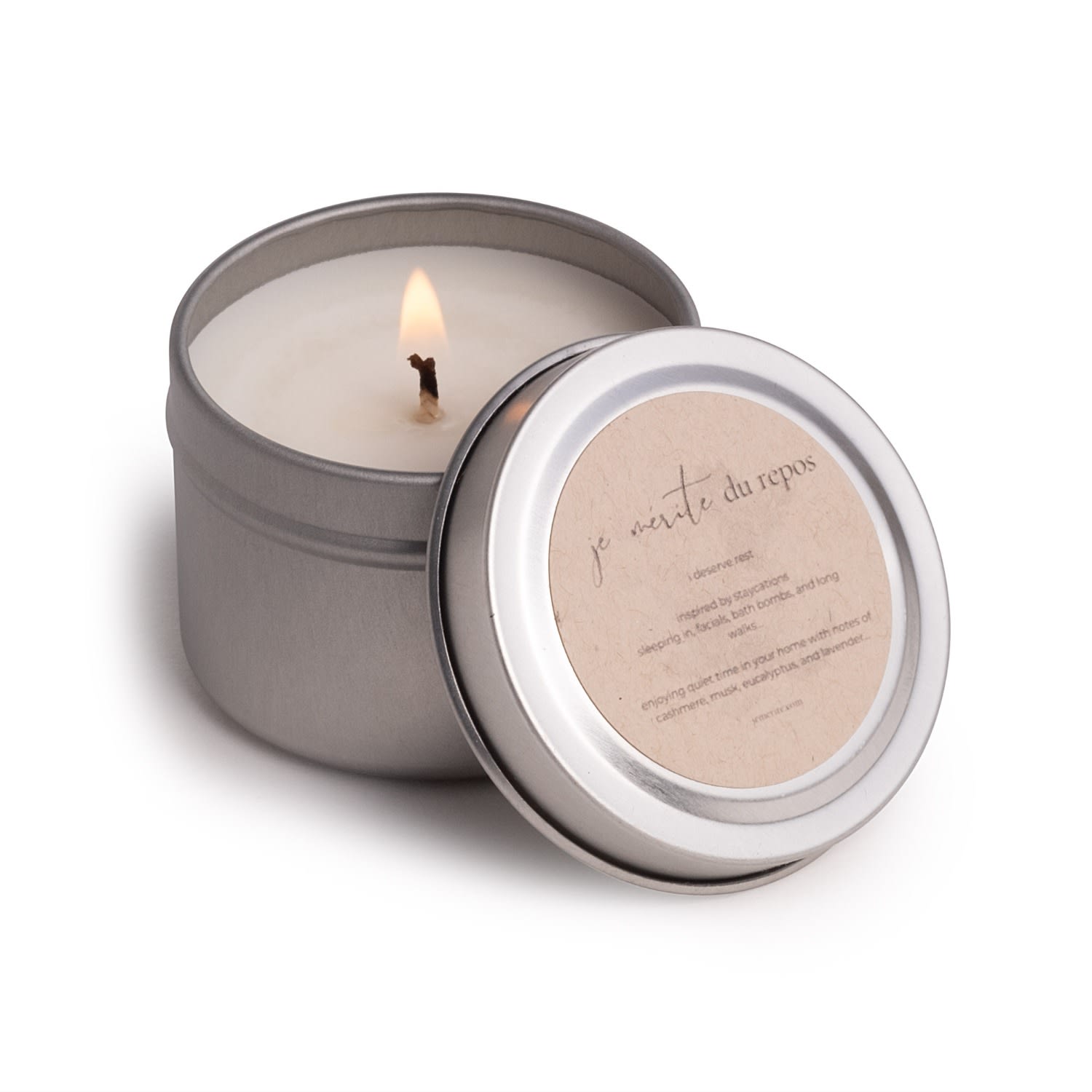 Je Mérite (i Deserve) White Je Mérite Du Repos, I Deserve Rest Affirmation Candle - Travel Size In White