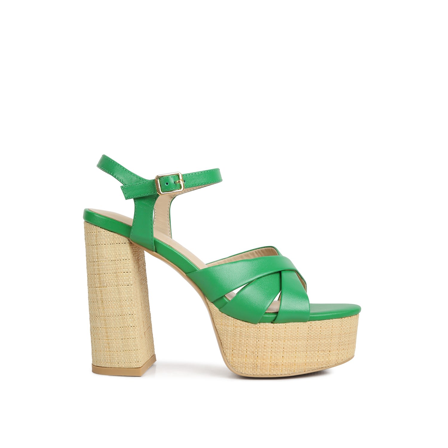 Women’s De-Vil Crisscross Straps Slim Block Heel Sandals In Green 3 Uk Rag & Co.