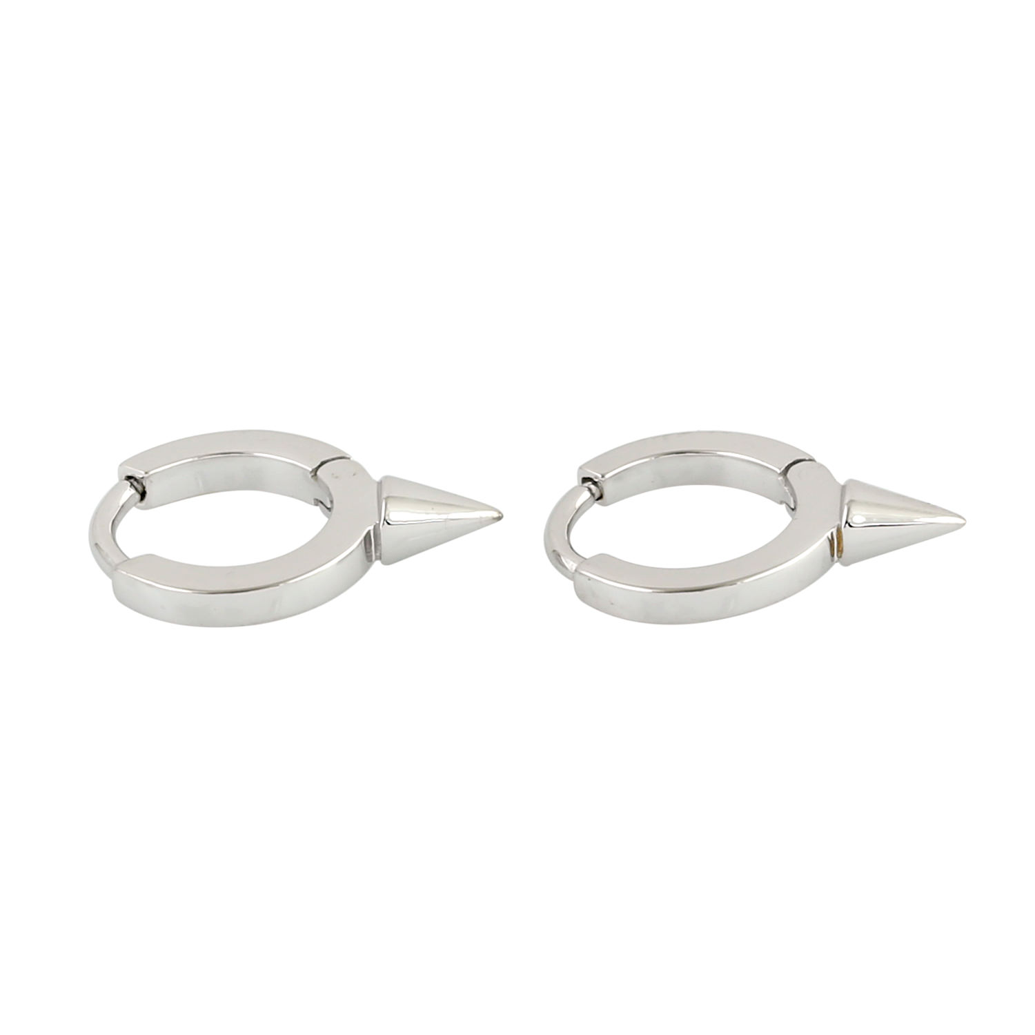 Women’s 18K Solid White Gold Minimal Spike Huggies Earrings Artisan