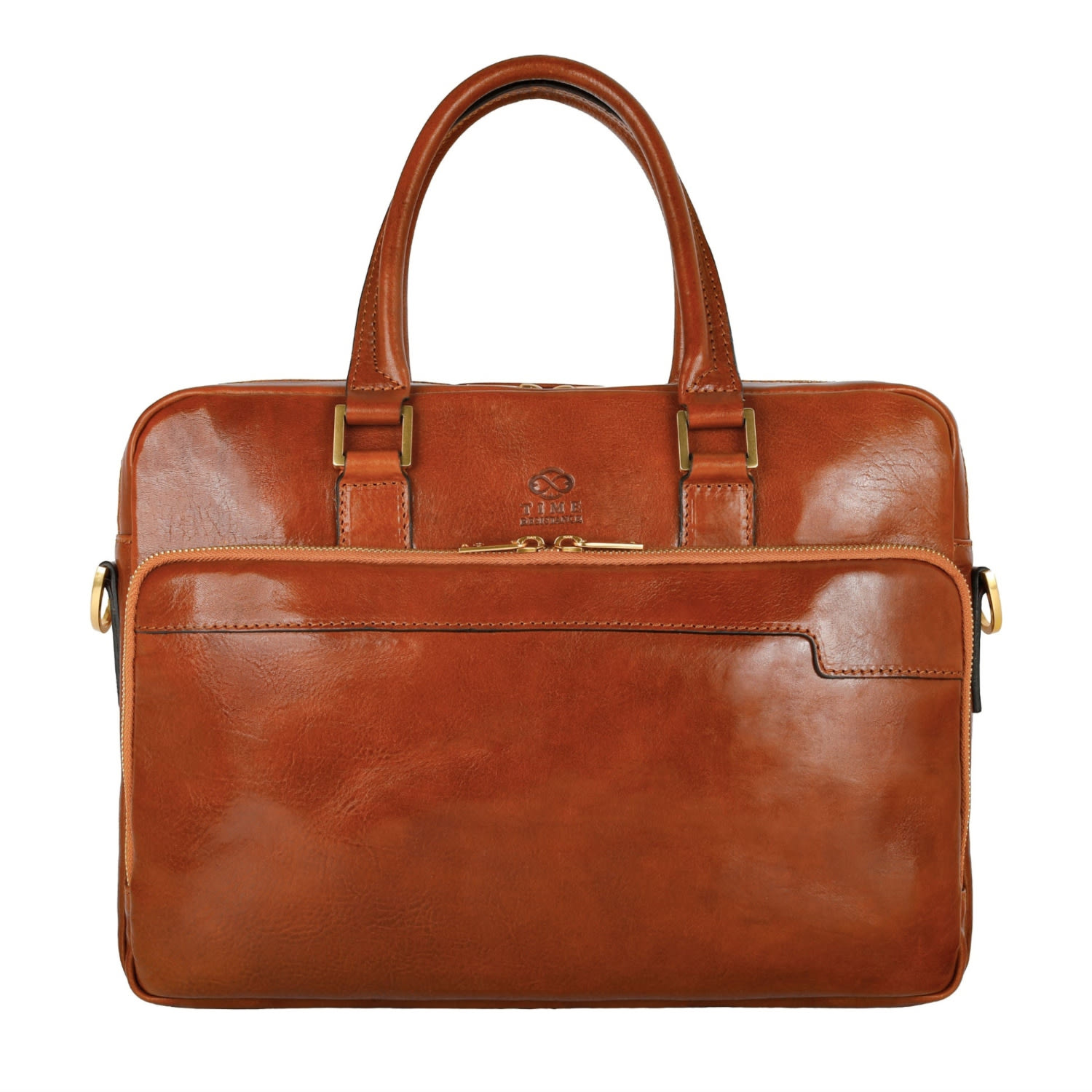 Time Resistance Men's Cognac Brown Leather Briefcase Laptop Bag - Orlando In Brown
