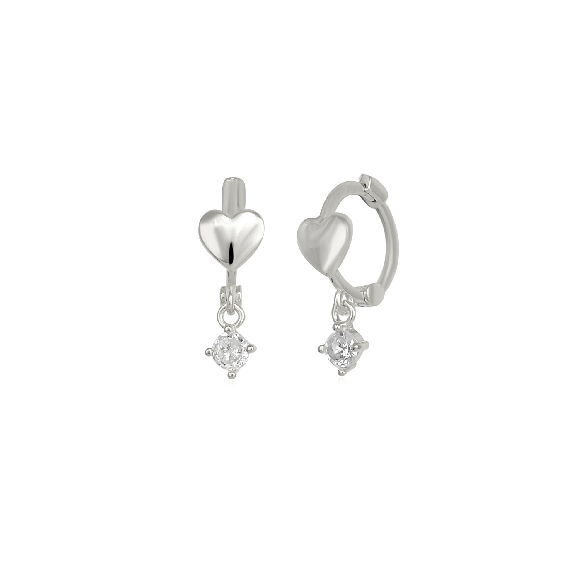 Spero London Women's Heart Huggie Hoop Sterling Silver Drop Earring - Silver In Silver