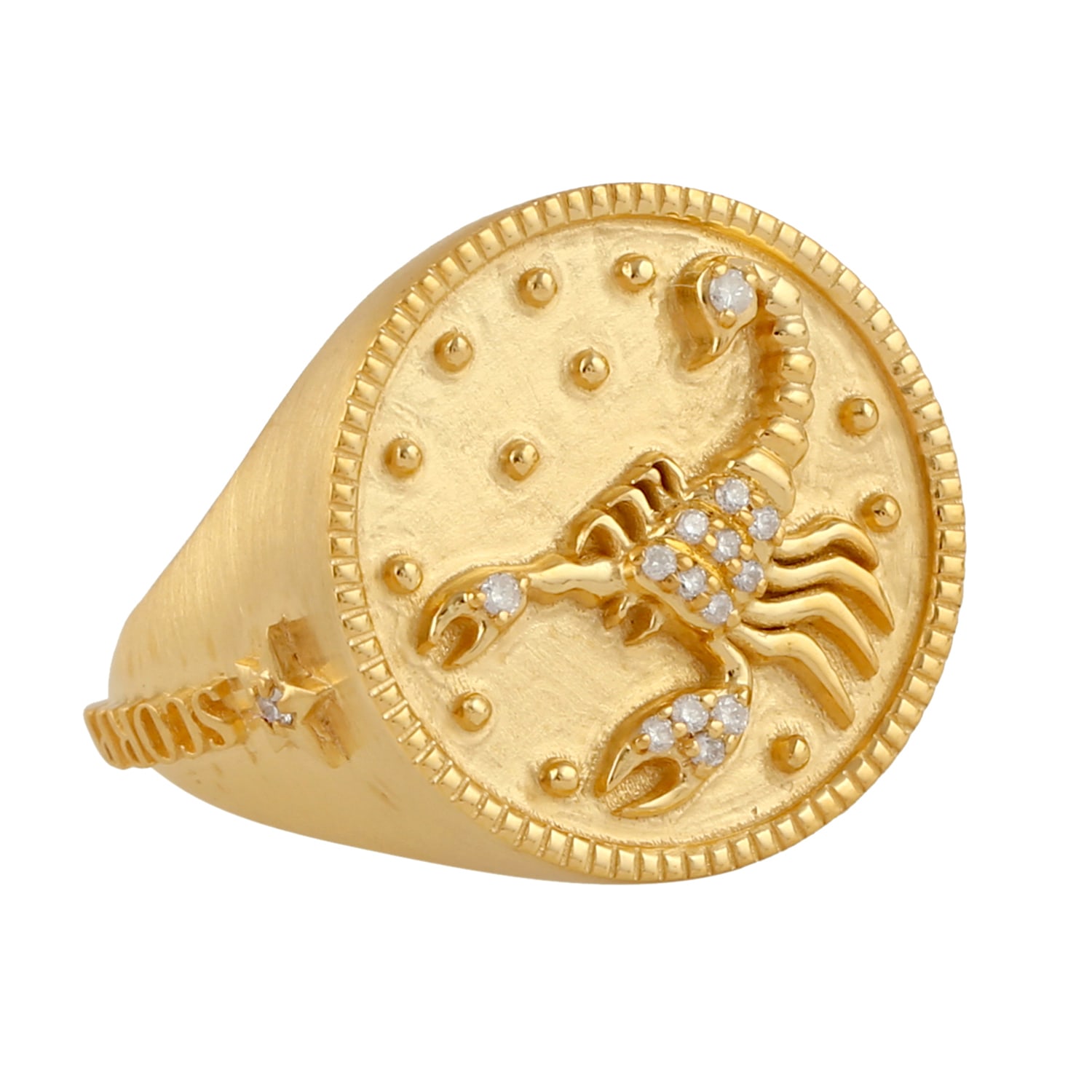 Women’s Yellow / Orange / White 14K Yellow Gold Designer Fauna Scorpio Zodiac Astrology Sign Diamond Ring Artisan