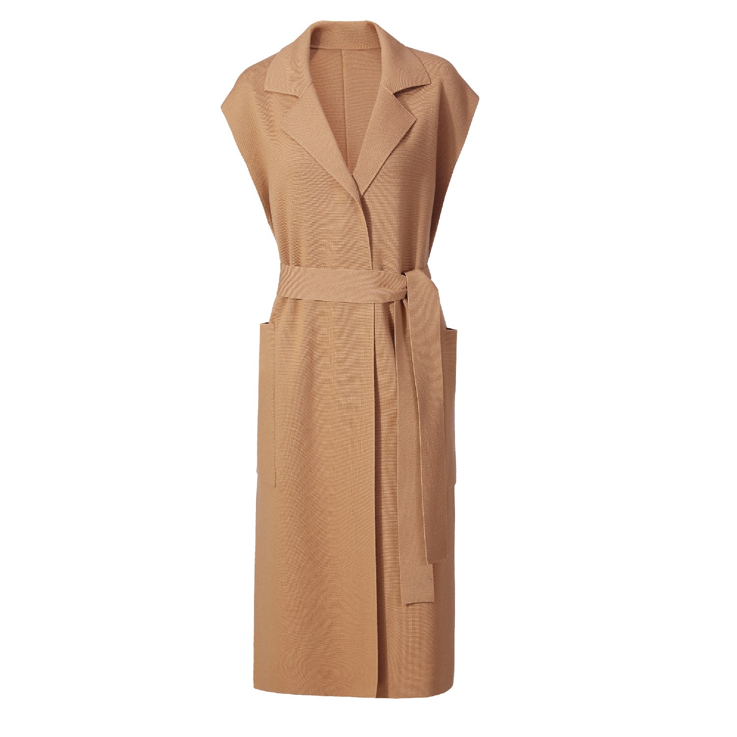 Nuaje Nuaje Women's Brown Marlee Merino Wool Long Cardigan Vest - Camel In Brown