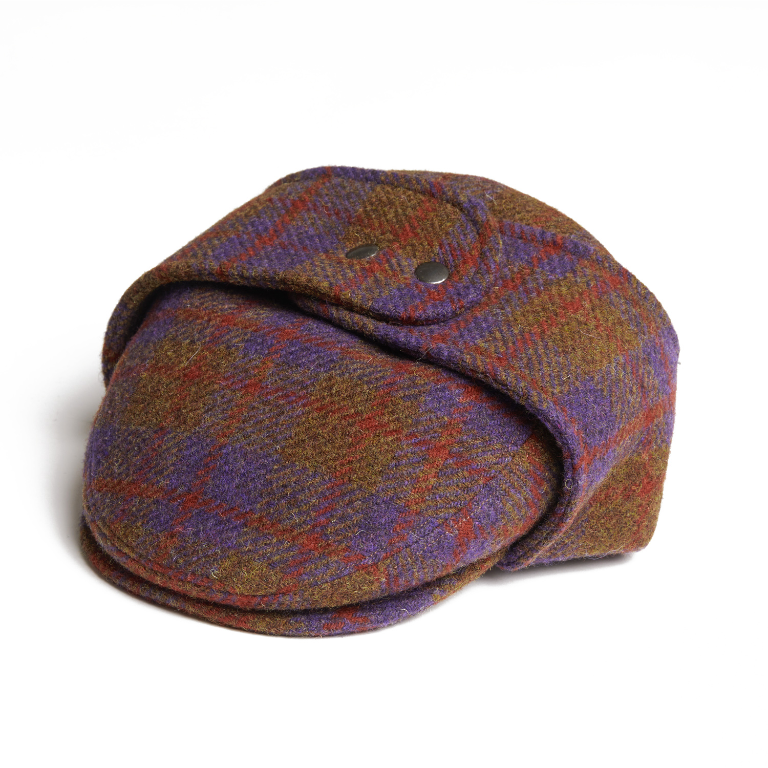Logan Grape Tweed Wool Checks Italian Cap With Earflaps Trapper