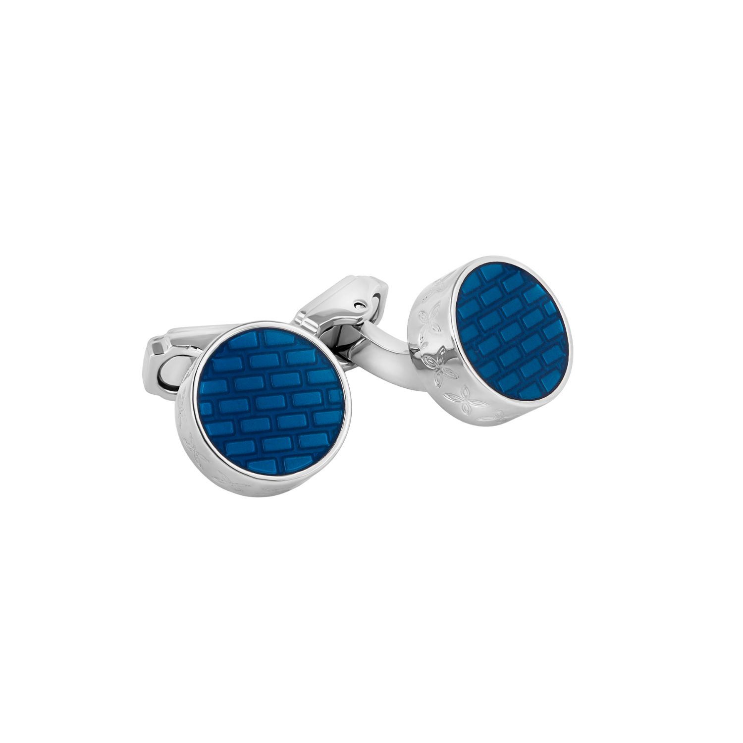 Men's Silver / Blue Thompson Brick Cufflinks In Rhodium Plated With Blue Enamel | Tateossian London