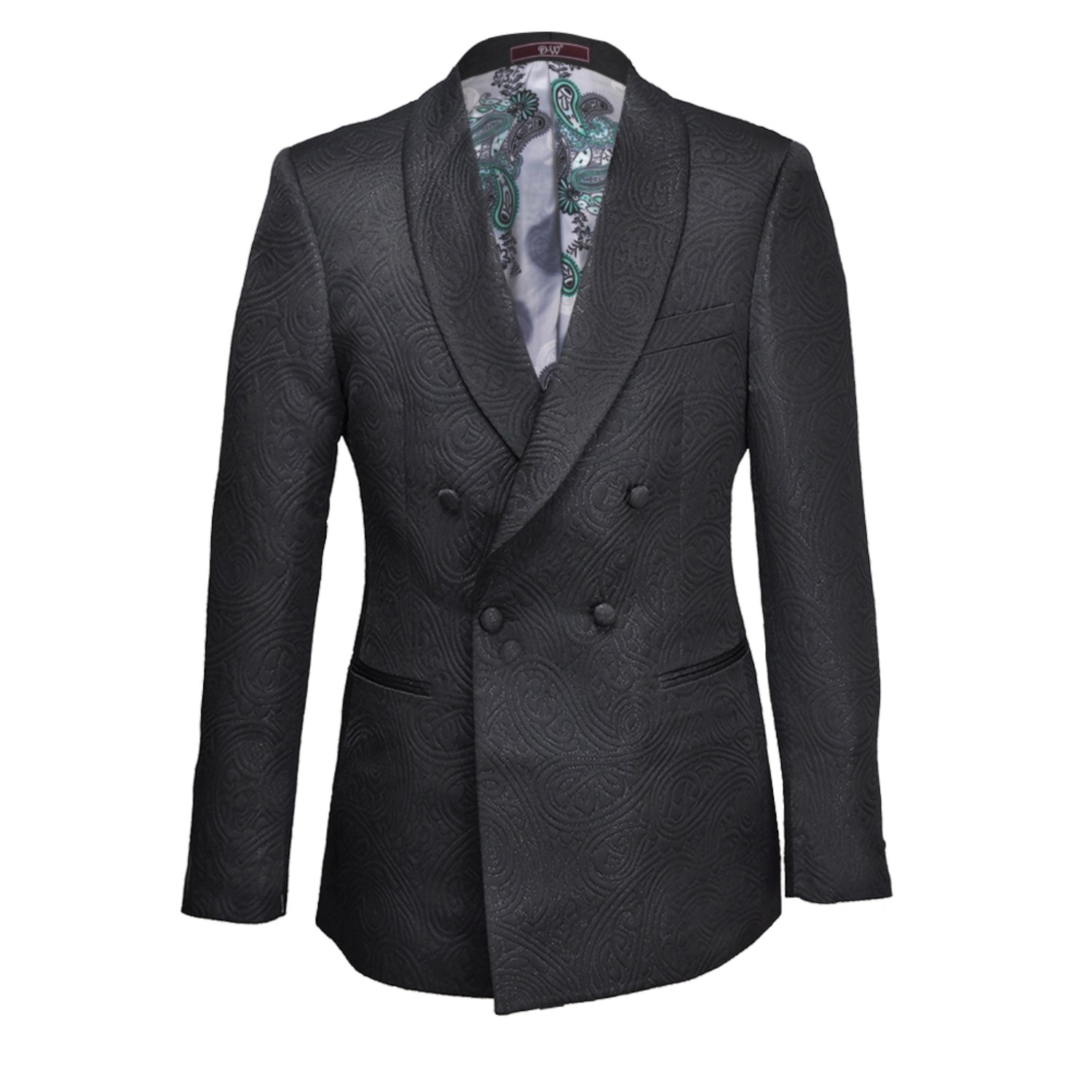 David Wej Men's Kensington Double Breasted Shawl Lapel Jacquard Blazer -  Black In Black