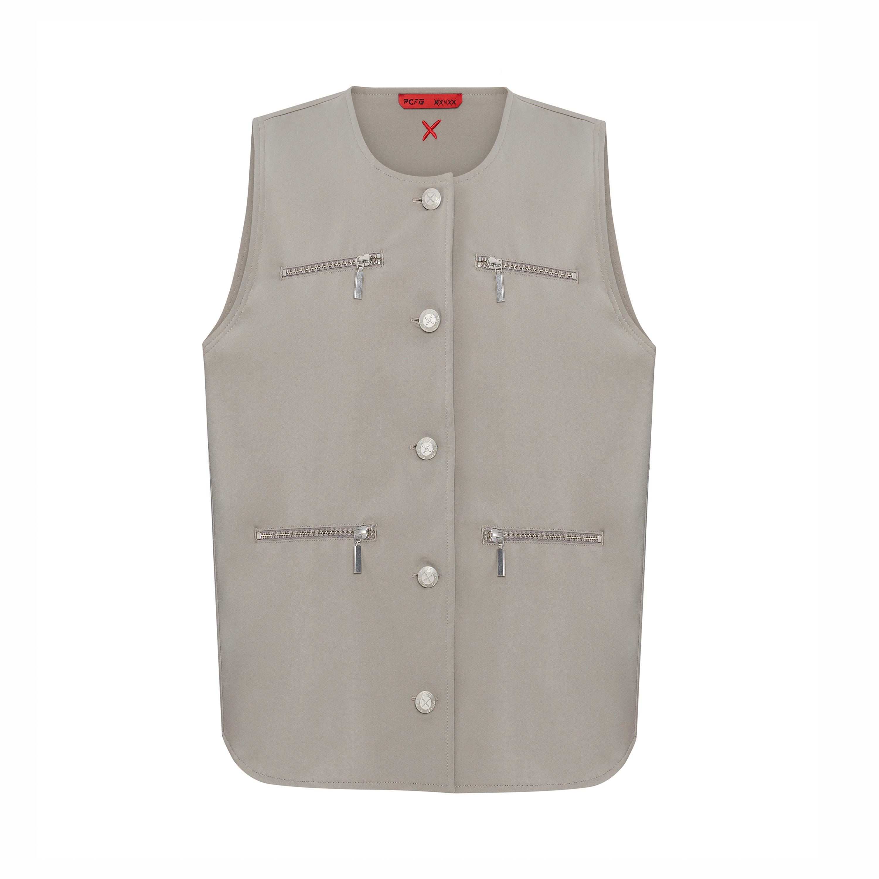 Pcfg Men's Neutrals Cotton Woven Vest With Zip Detail In Gray