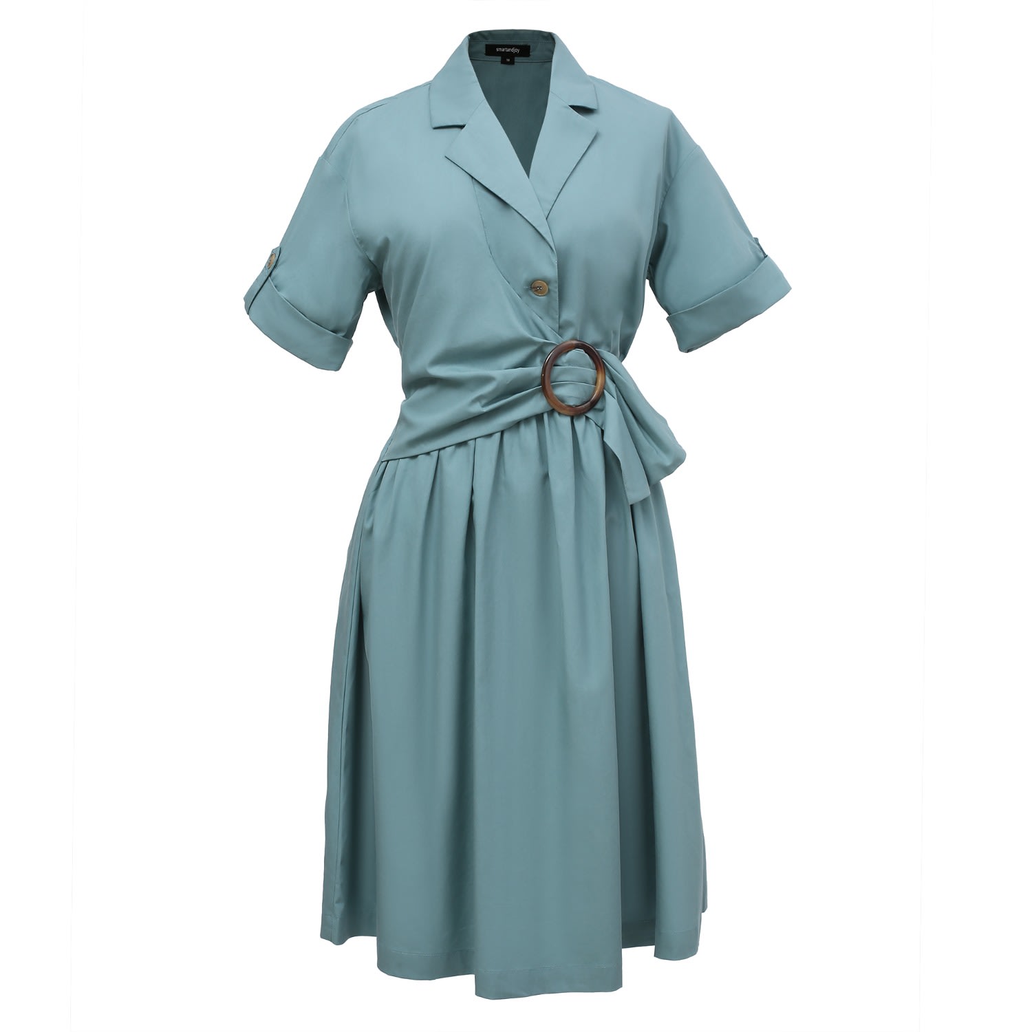 Smart And Joy Women's Green Shirt Dress With Asymmetric Belt Panel - Teal In Green