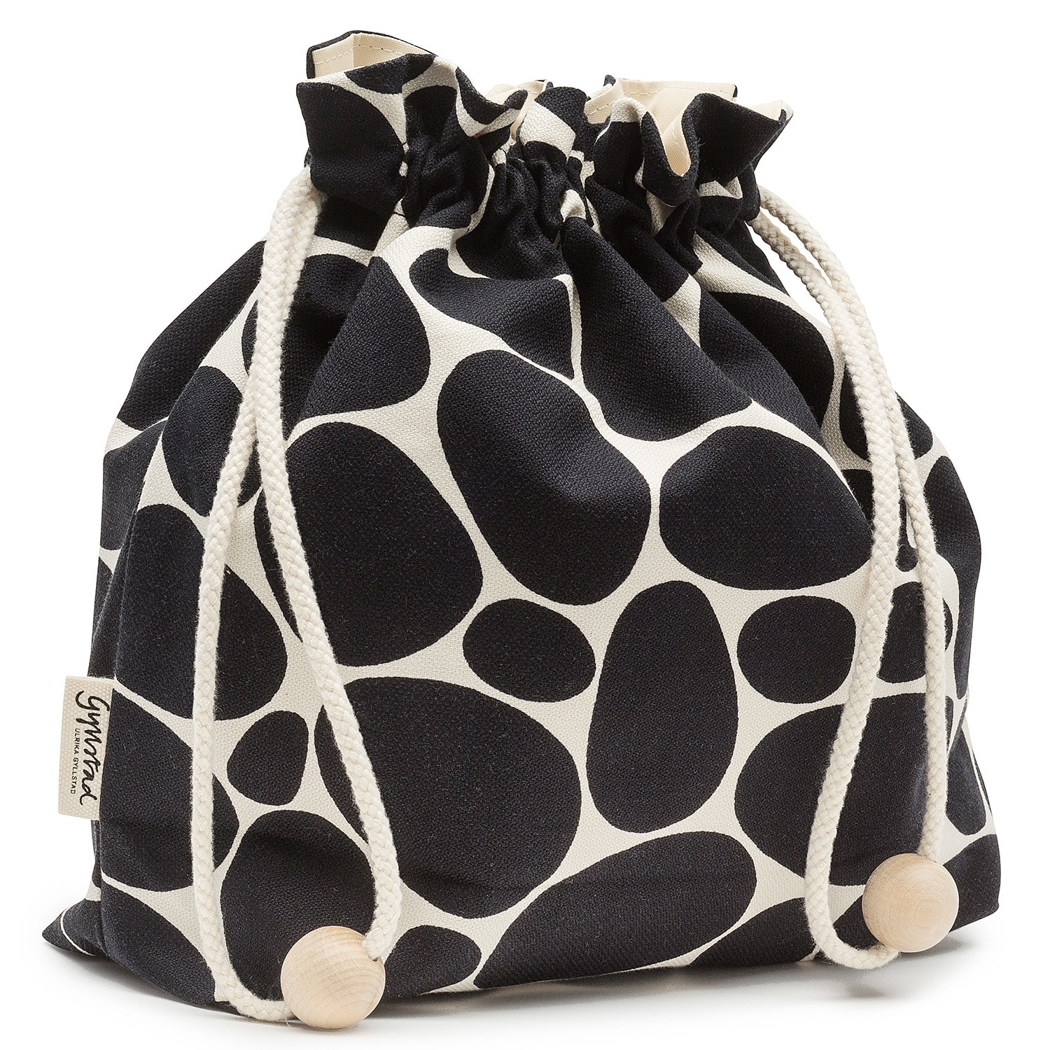 Gyllstad Stenar Black On White Drawstring Wash Bag