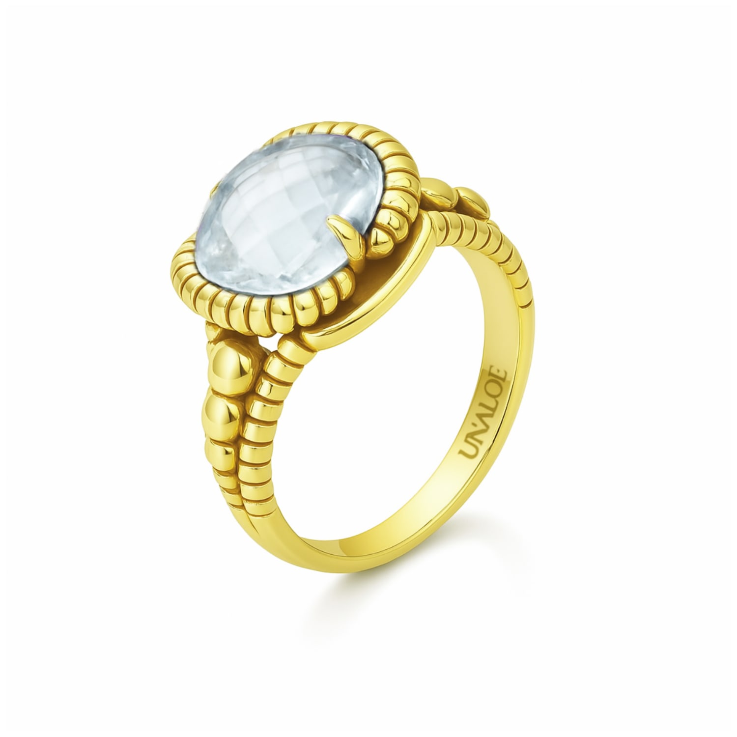 Unaloe Women's Gold / Blue Handcrafted Sterling Silver-gold Plated Ring With Sky Blue Zircon –  Made  In Multi