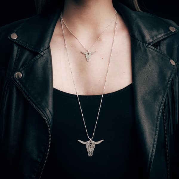Cartergore Large Silver Texas Longhorn Pendant Necklace In Pendant