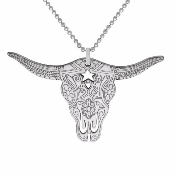 Cartergore Large Silver Texas Longhorn Pendant Necklace In Pendant
