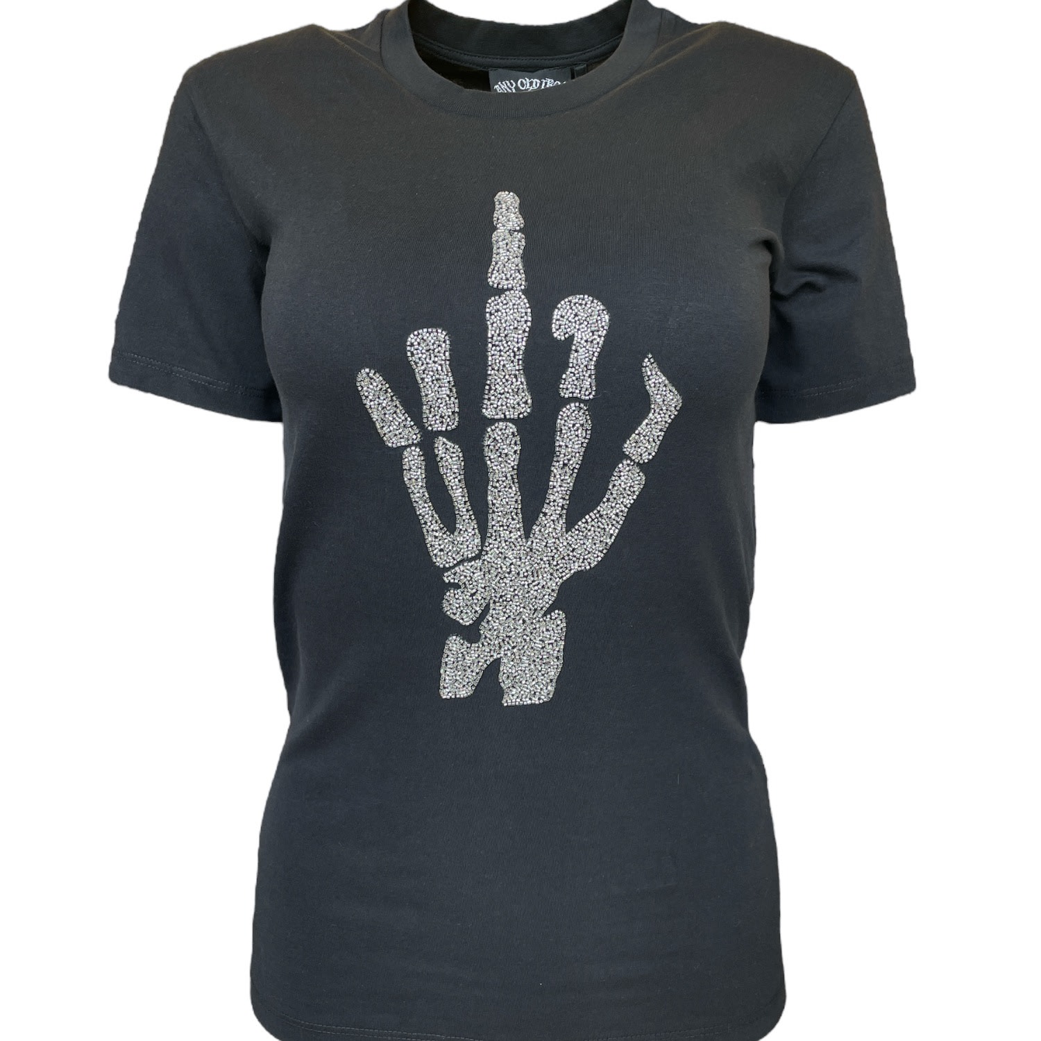 Any Old Iron Women's Black / Silver Silver Beaded Skull Finger Black T-shirt In Black/silver