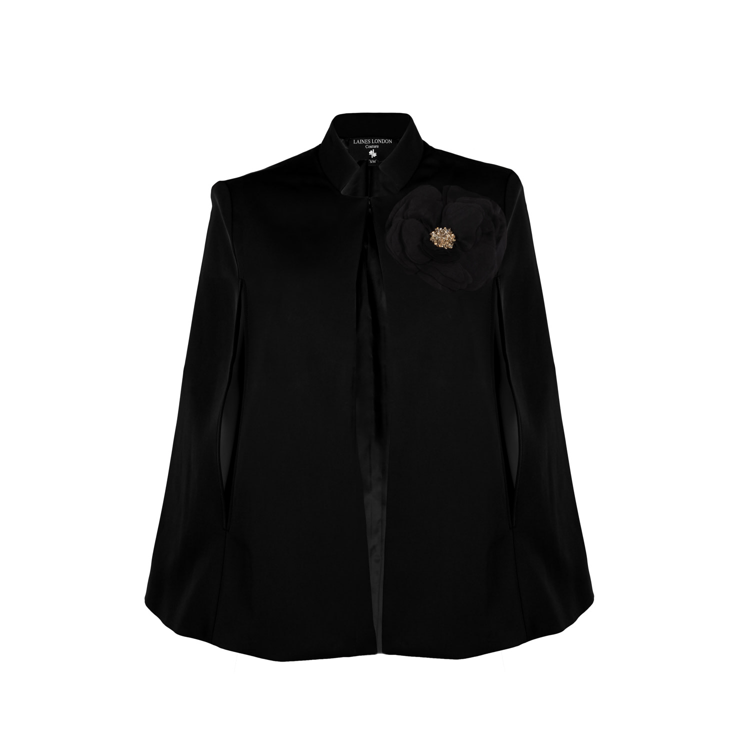 Laines London Women's Black / Gold Laines Couture Tailored Cape With Embellished Black Corsage In Black/gold