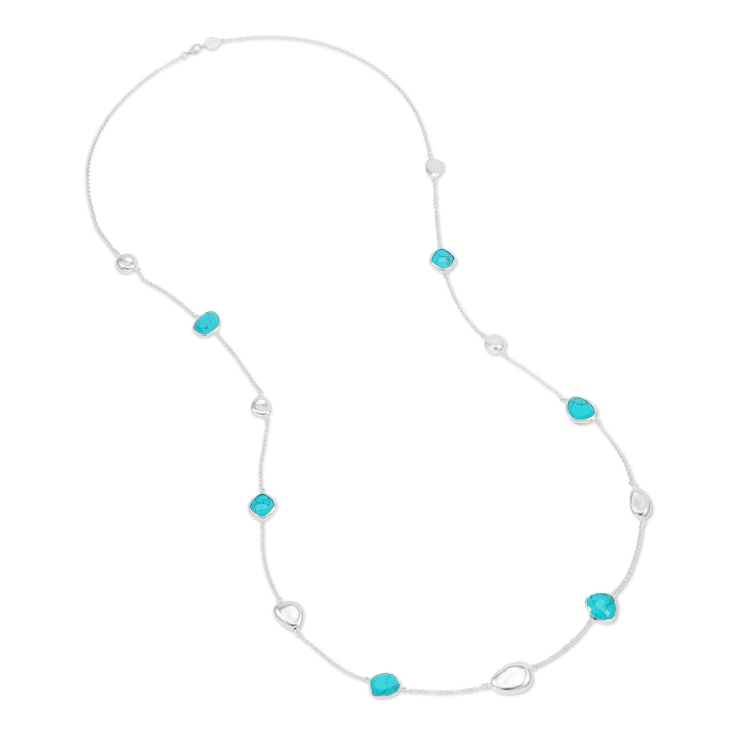 Women’s Turquoise Gemstones & Pebbles Long Necklace In Silver Dower & Hall