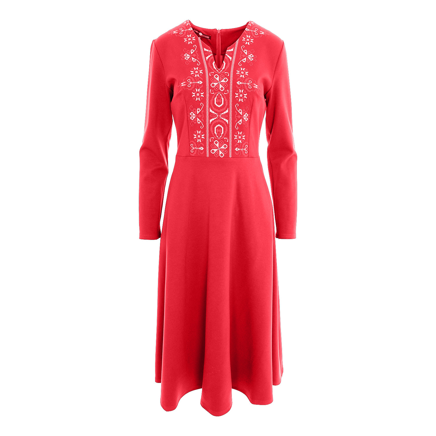 Izabela Mandoiu Women's Yellow / Orange / Red Midi Dress In Coral Jersey With Floral Embroidery In Yellow/orange/red