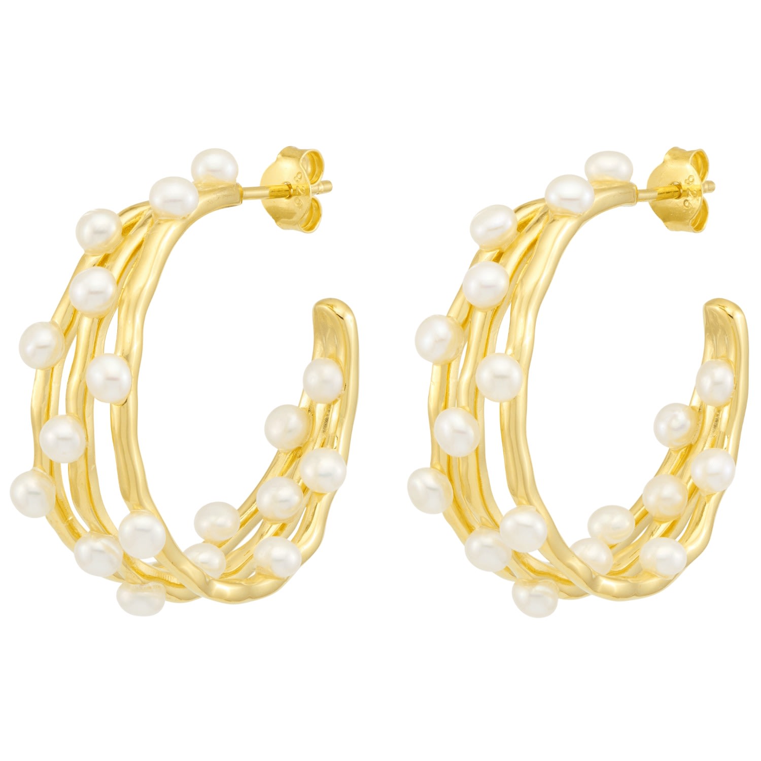 Women’s Gold Medium Triple Row Waterfall Pearl Hoops In Vermeil Dower & Hall